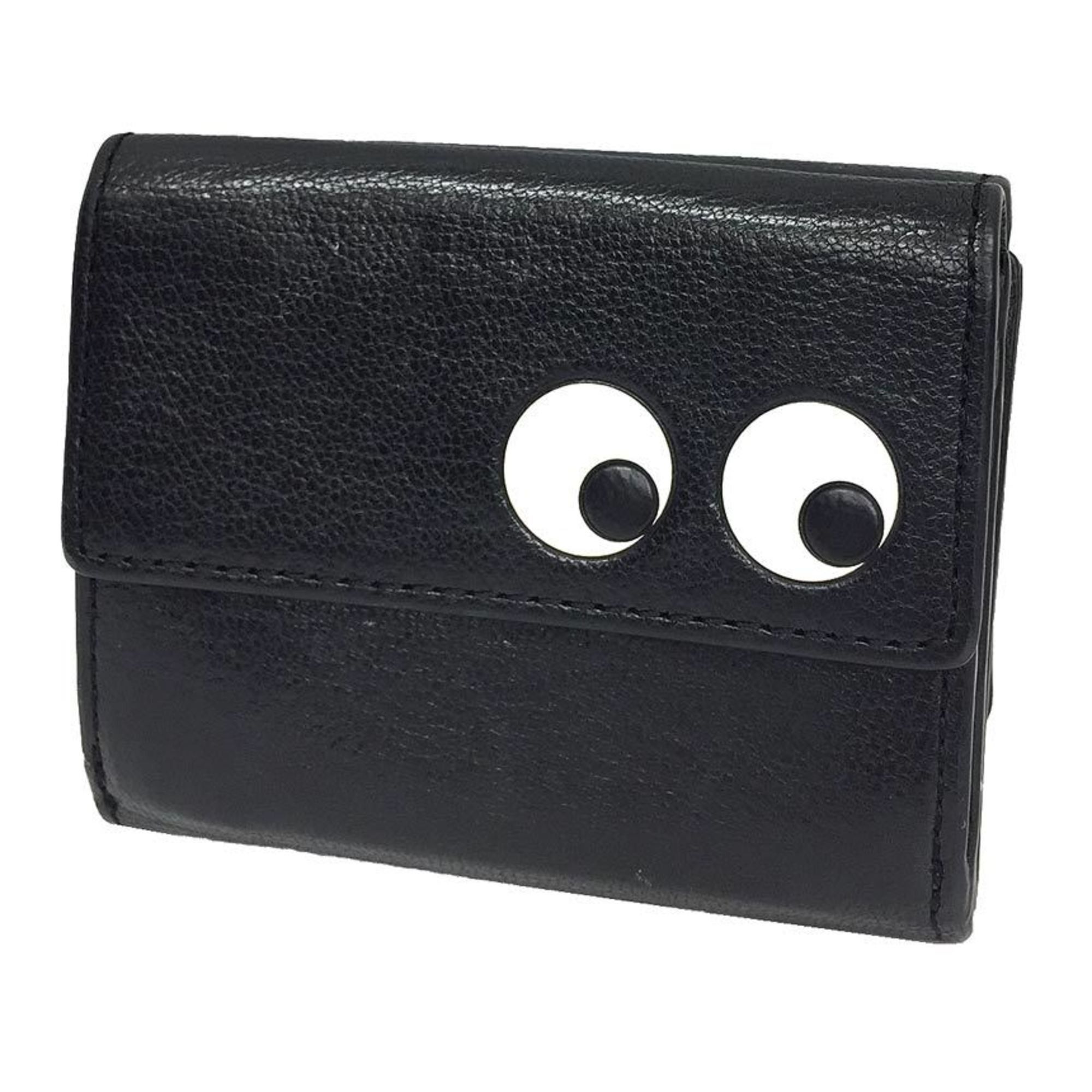 Anya Hindmarch ANYA HINDMARCH MINI TRIFOLD EYES IN BLACK CAPRA 142670 Mini wallet Folding Eyes Trifold Black Anya Hindmarch Wallet Size ONE SIZE - 1 Thumbnail