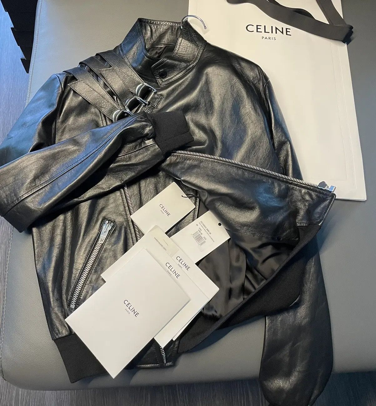 Celine × Hedi Slimane Rare Brand NEW Hedi Slimane Runway Sold Out Leather Jacket Size US M / EU 48-50 / 2 - 19 Thumbnail