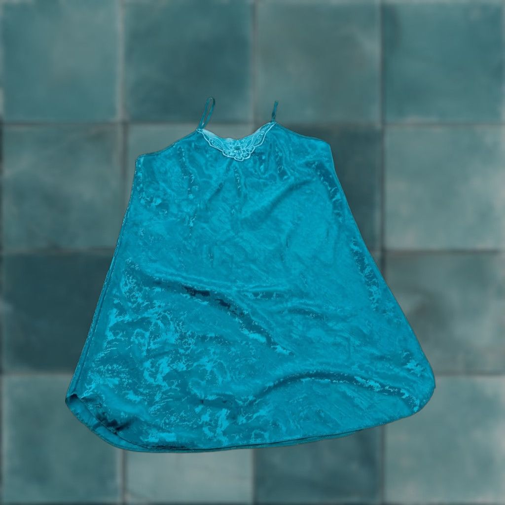 Vintage Inner Most Dress Teal Slip Lace Trim Spaghetti Strap Pullover Womens Large Dress Sleeveless Round Neck Casual Short 100% Polyester Size L / US 10 / IT 46 - 1 Thumbnail