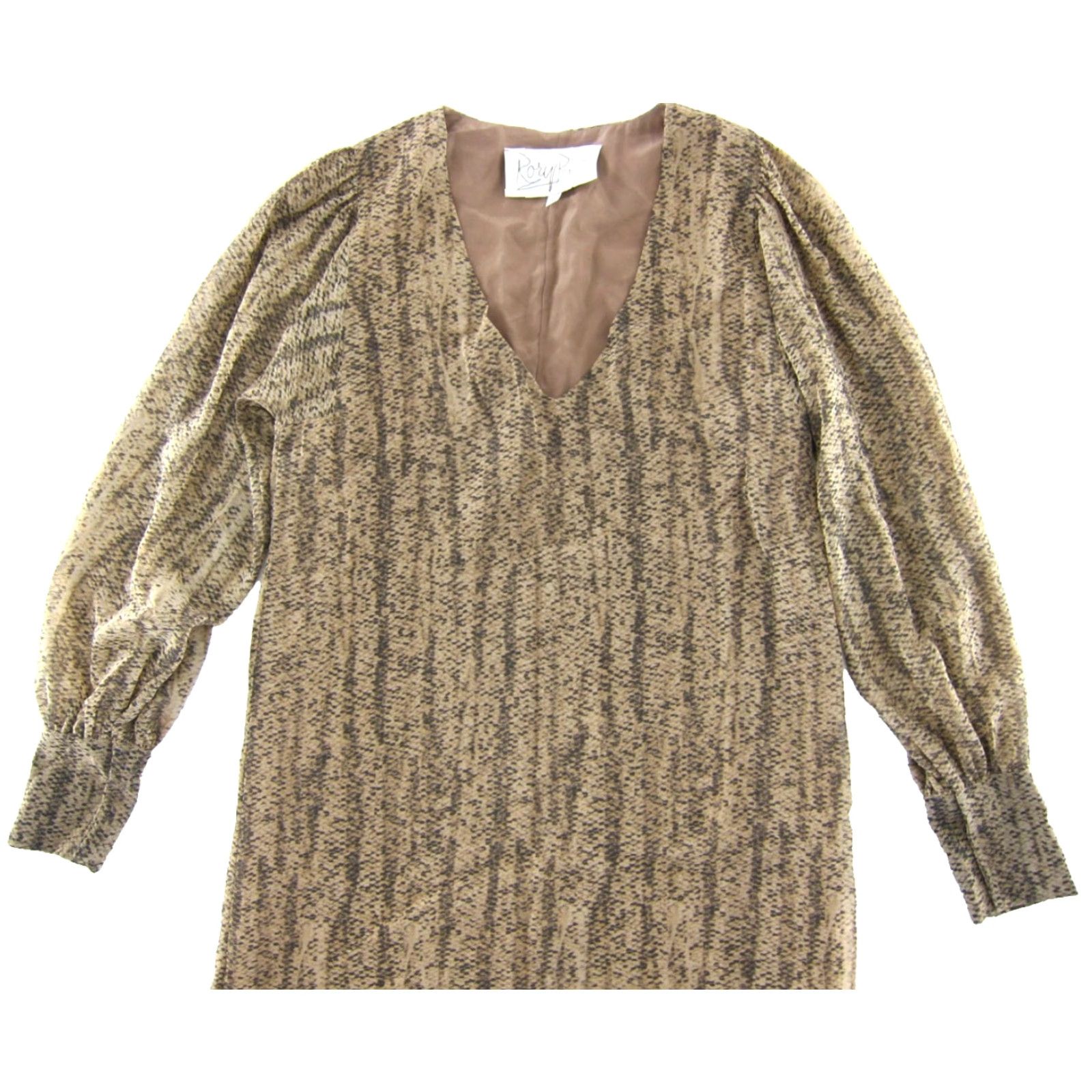 Vintage Rory Beca Brown Snakeskin Print Silky Shift Tunic Dress Long Sleeve V-Neck Small Size S / US 4 / IT 40 - 4 Thumbnail