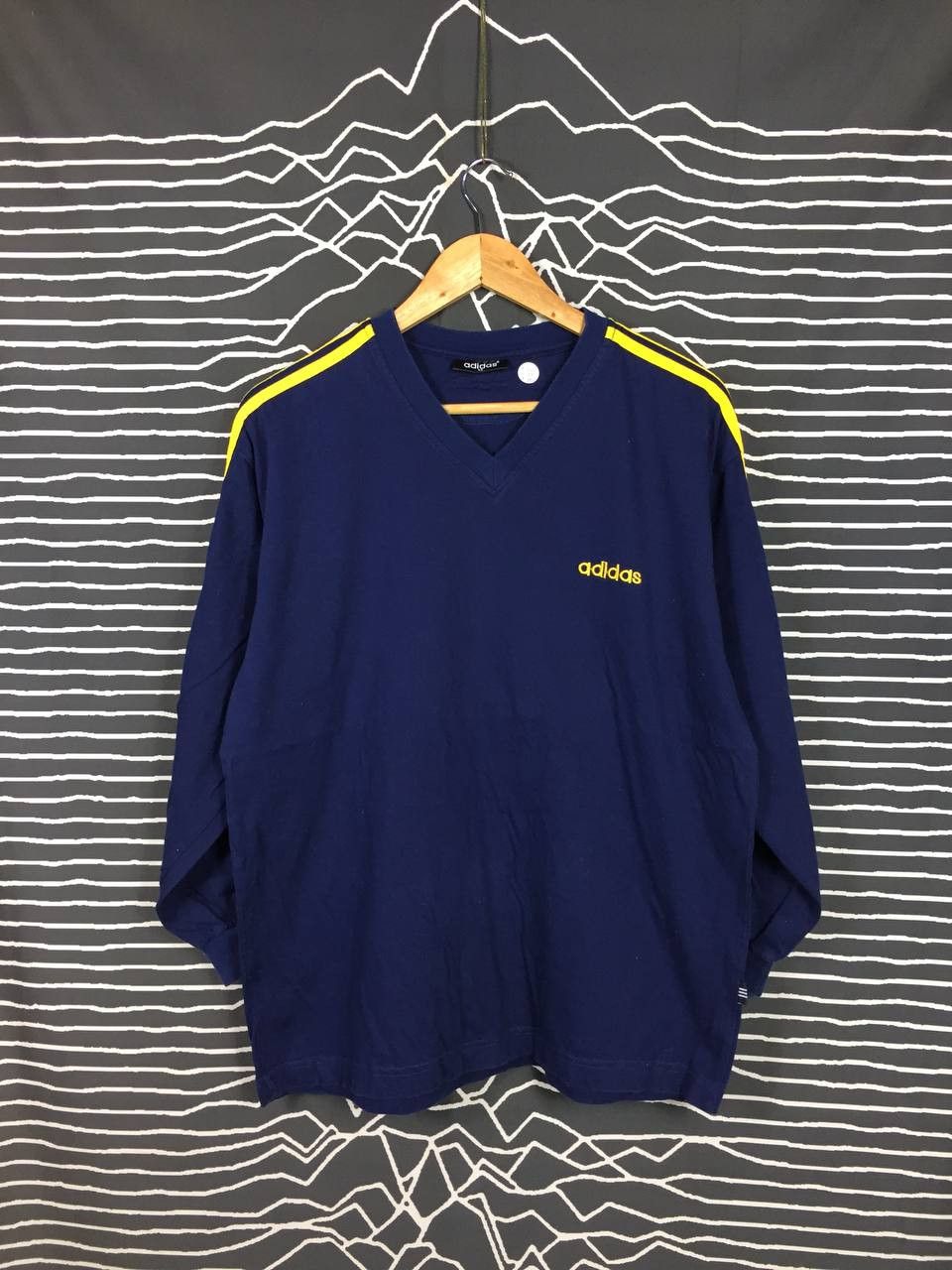 Adidas × Vintage Adidas Three Stripes Embroidered Logo V-Neck Longsleeve Tee Size US L / EU 52-54 / 3 - 1 Thumbnail