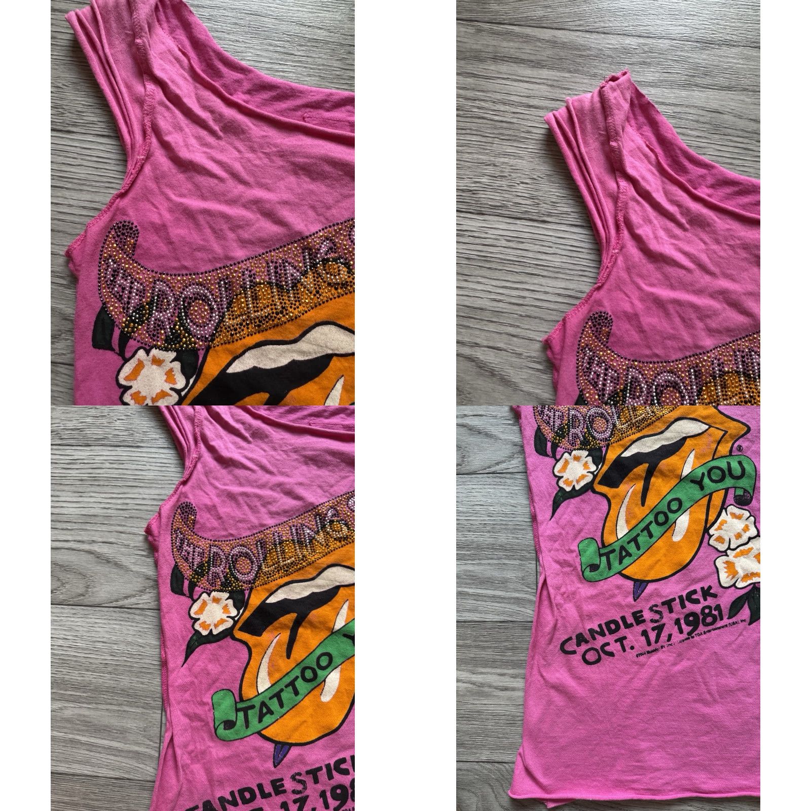 Pinko VINTAGE The Rolling Stones Tattoo You Women Tank Top Pink Rhinestones Amplified Tank S Small Pink Womens Size S / US 4 / IT 40 - 8 Thumbnail