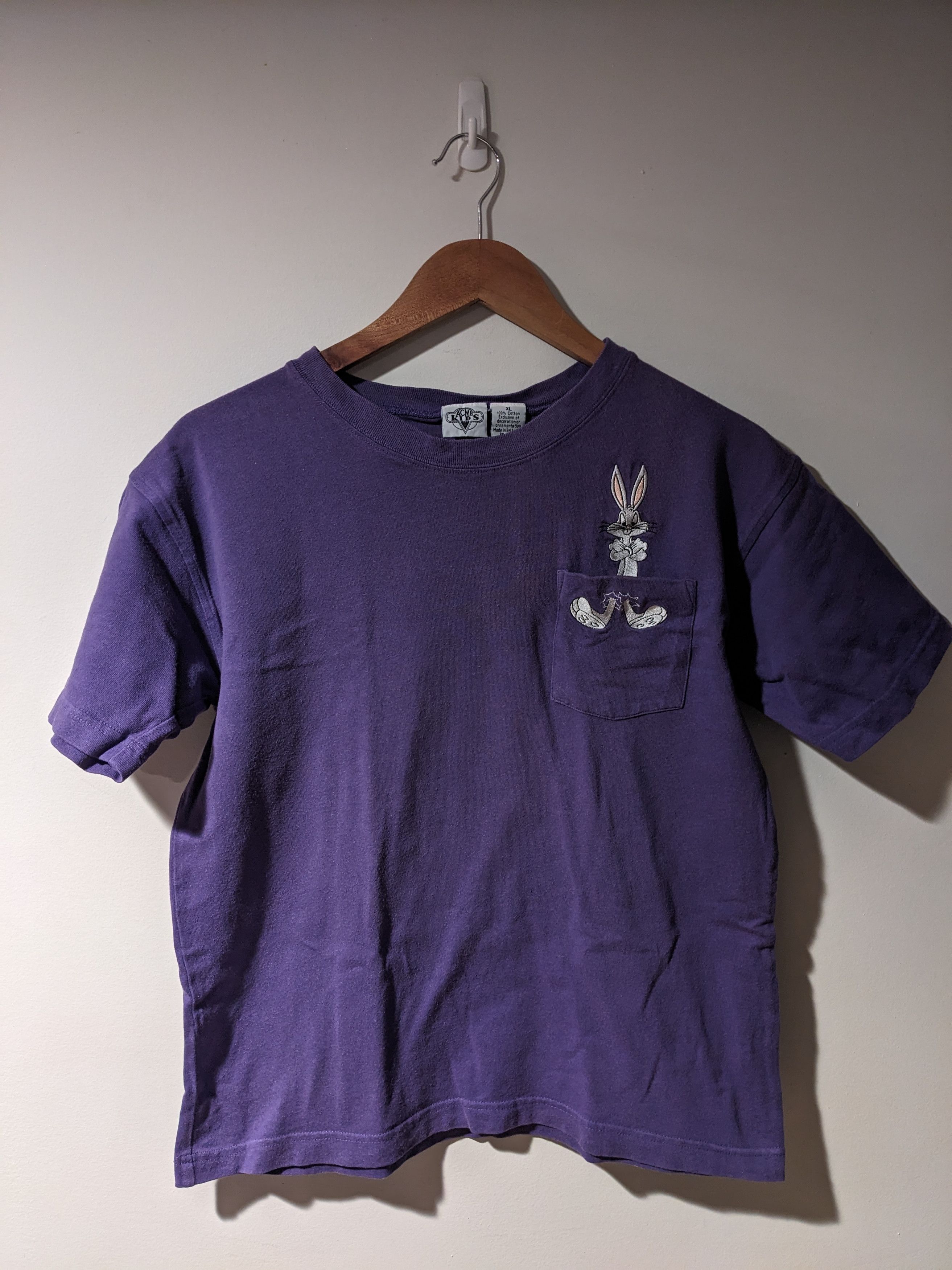 Cartoon Network Vintage 90s Bugs Bunny Pocket Kids X-Large Purple T-Shirt Size US XL / EU 56 / 4 - 1 Thumbnail