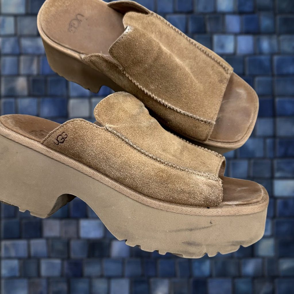 Ugg UGG Heights Slide Platform Sandals 1167476-CHE Chestnut Womens Size 9 Slid e Sandal Wedge Comfort Rubber Suede Casual Spring Summer Womens Size US 7 / IT 37 - 1 Thumbnail