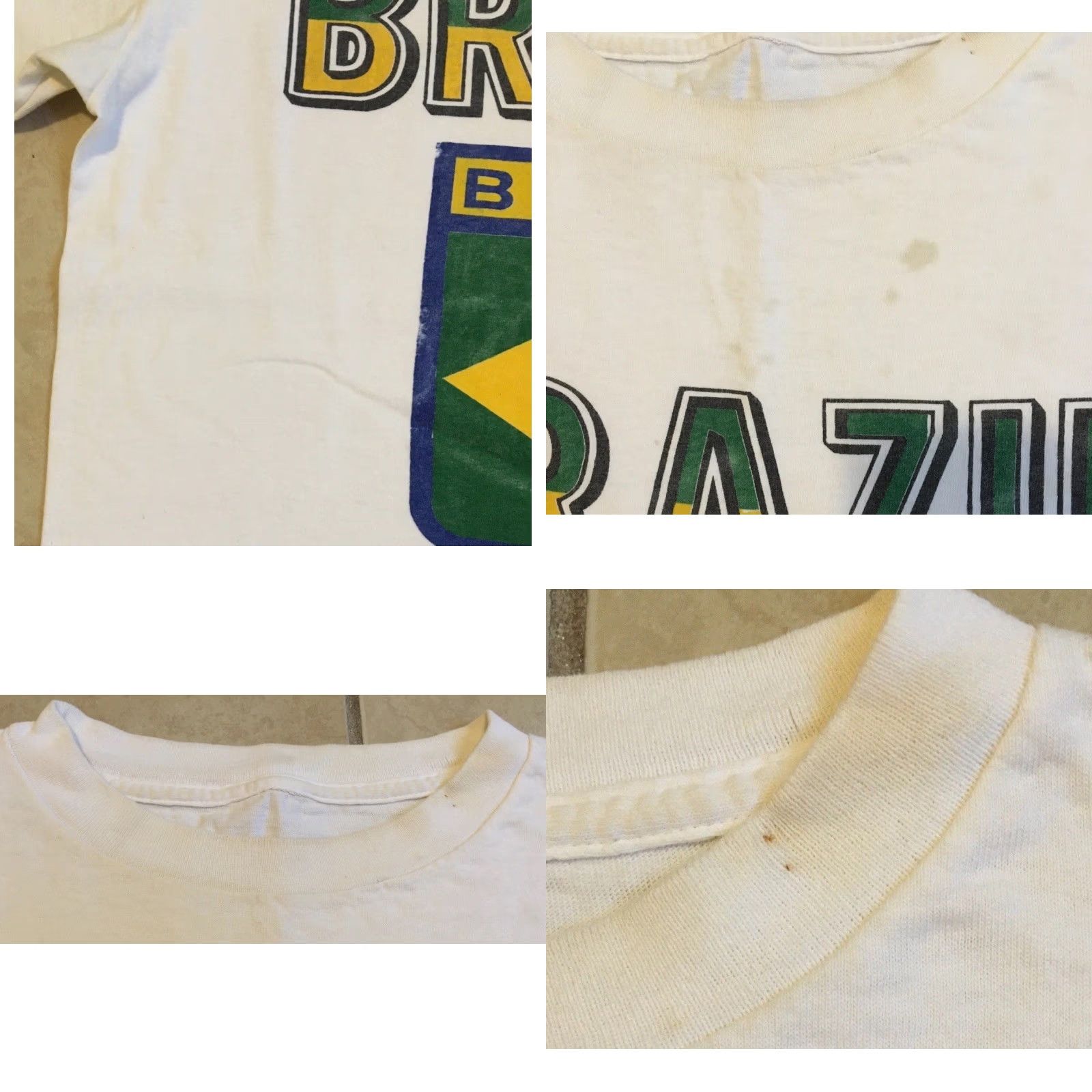 Vintage VINTAGE Brazil Flag Faded Distressed Shirt S Mens 90s Grunge Football Soccer White - 80s 90s USA Sailing Surf Rock College Fútbol Size US S / EU 44-46 / 1 - 8 Thumbnail
