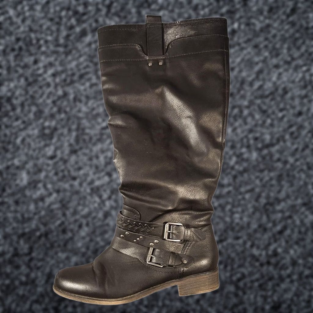 XOXO XOXO Makena Boots Womens 8.5 Black Knee High Biker Buckle Strap Zip Size US 9 / IT 39 - 1 Thumbnail