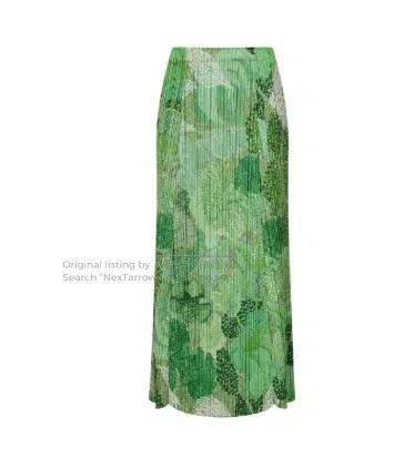 Issey Miyake Issey Miyake SIZE:3 Misty Forest Grass Green Midi Skirt Size 22" - 2 Thumbnail