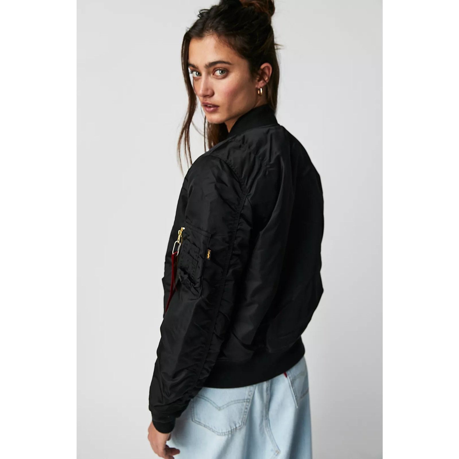 Alpha Industries × Free People New Bomber Jacket $200 SMALL Black Utility Size S / US 4 / IT 40 - 3 Thumbnail
