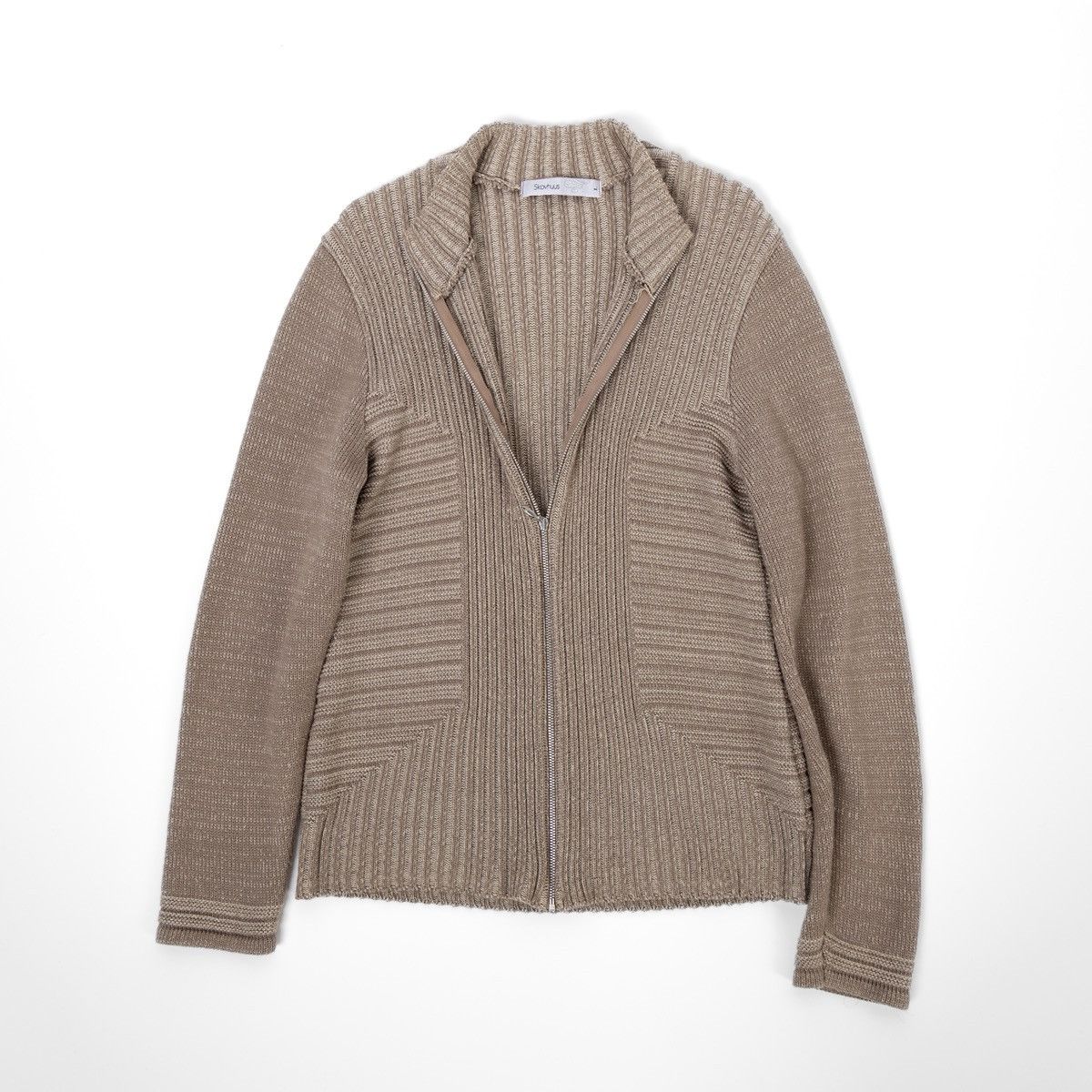 Other Skovhuus Beige Zip Sweater Rib Knit Made in Denmark Cardigan Size L / US 10 / IT 46 - 3 Thumbnail