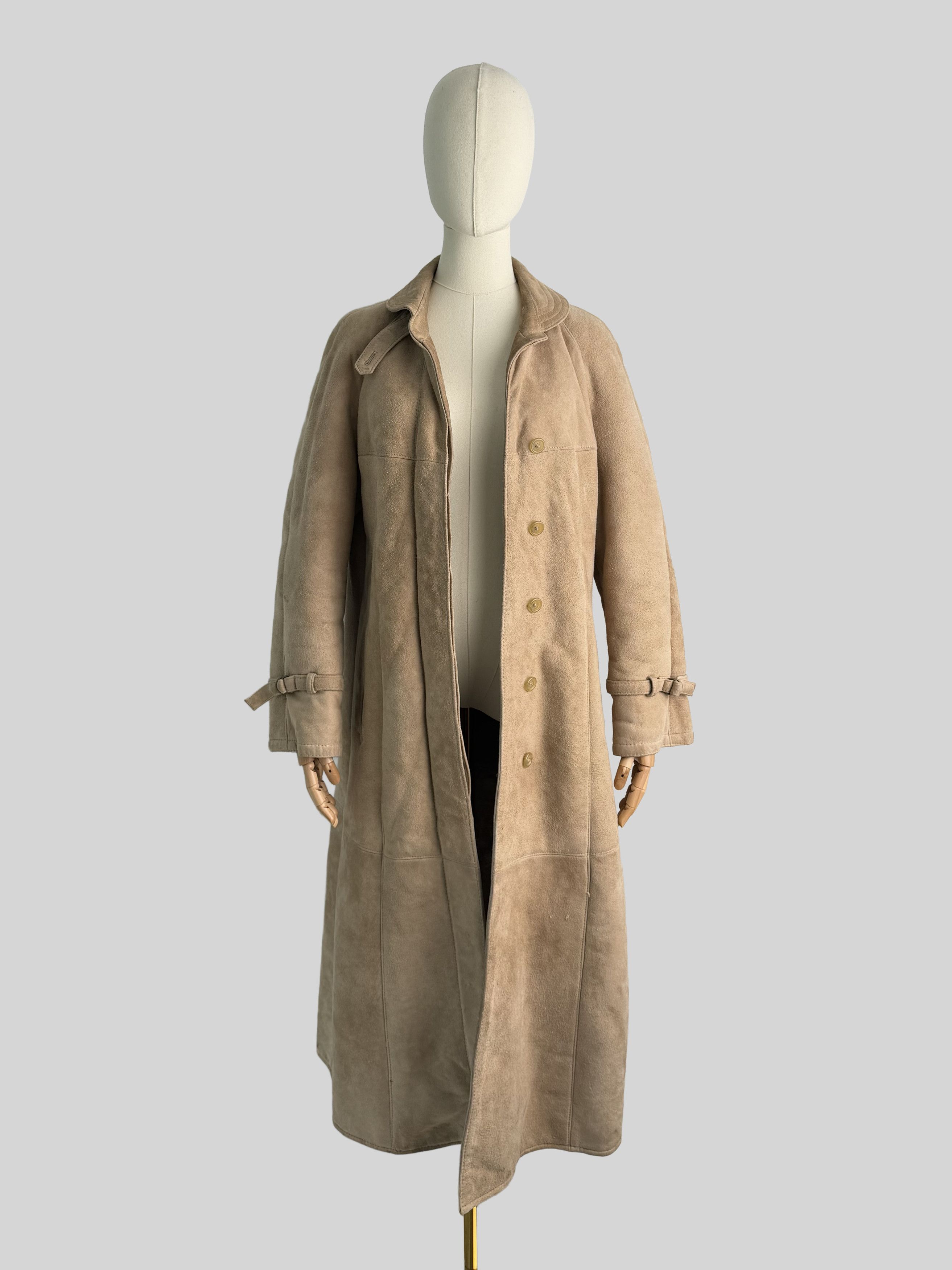 Vintage Y2K Shearling Leather Maxi Coat Longline Winter Y2K (ET1) Size L / US 10 / IT 46 - 3 Thumbnail