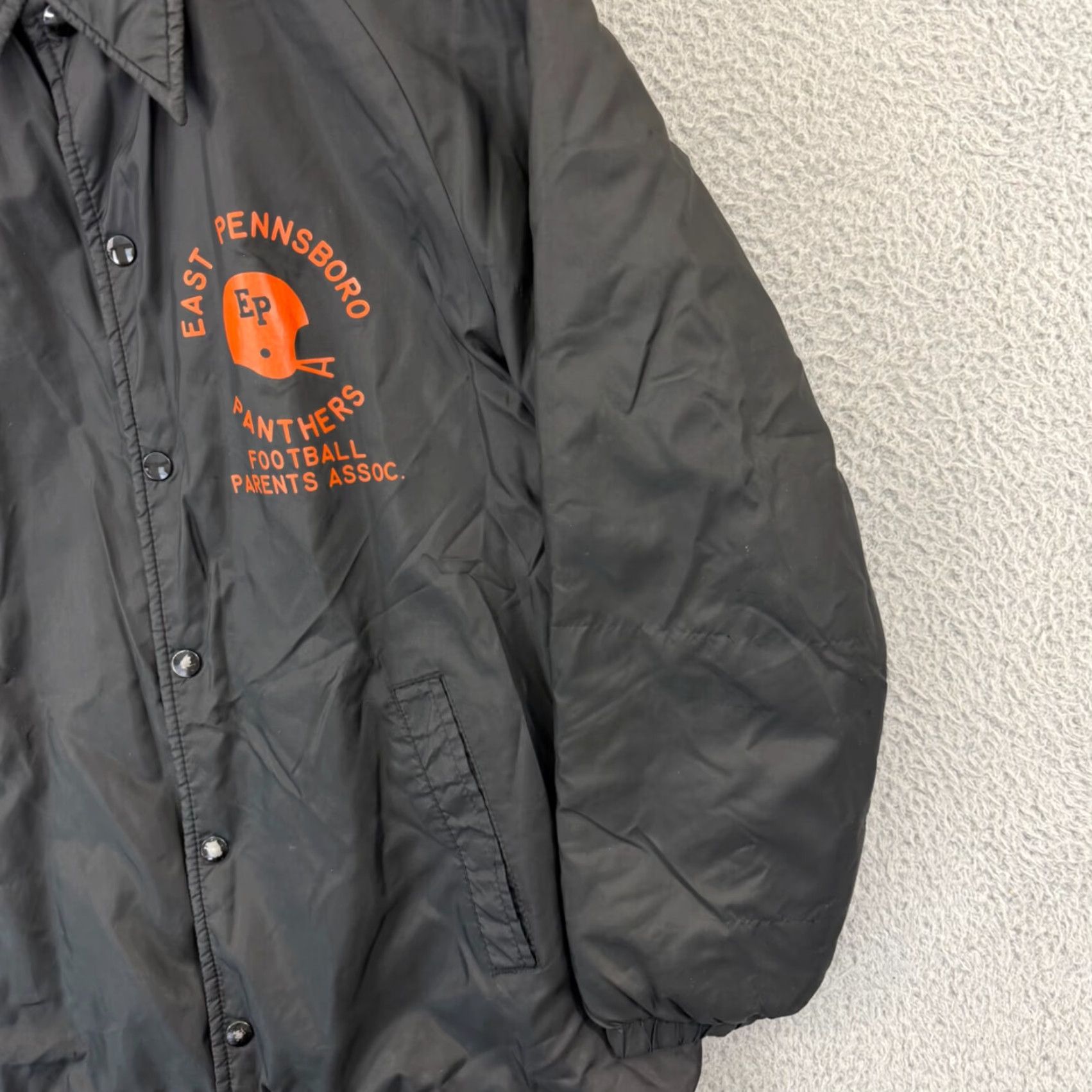 Vintage VINTAGE College Lane Jacket Men's Small Black 80s Varsity Nylon Lined Button Snap casual Athletic Sports Size US S / EU 44-46 / 1 - 5 Thumbnail