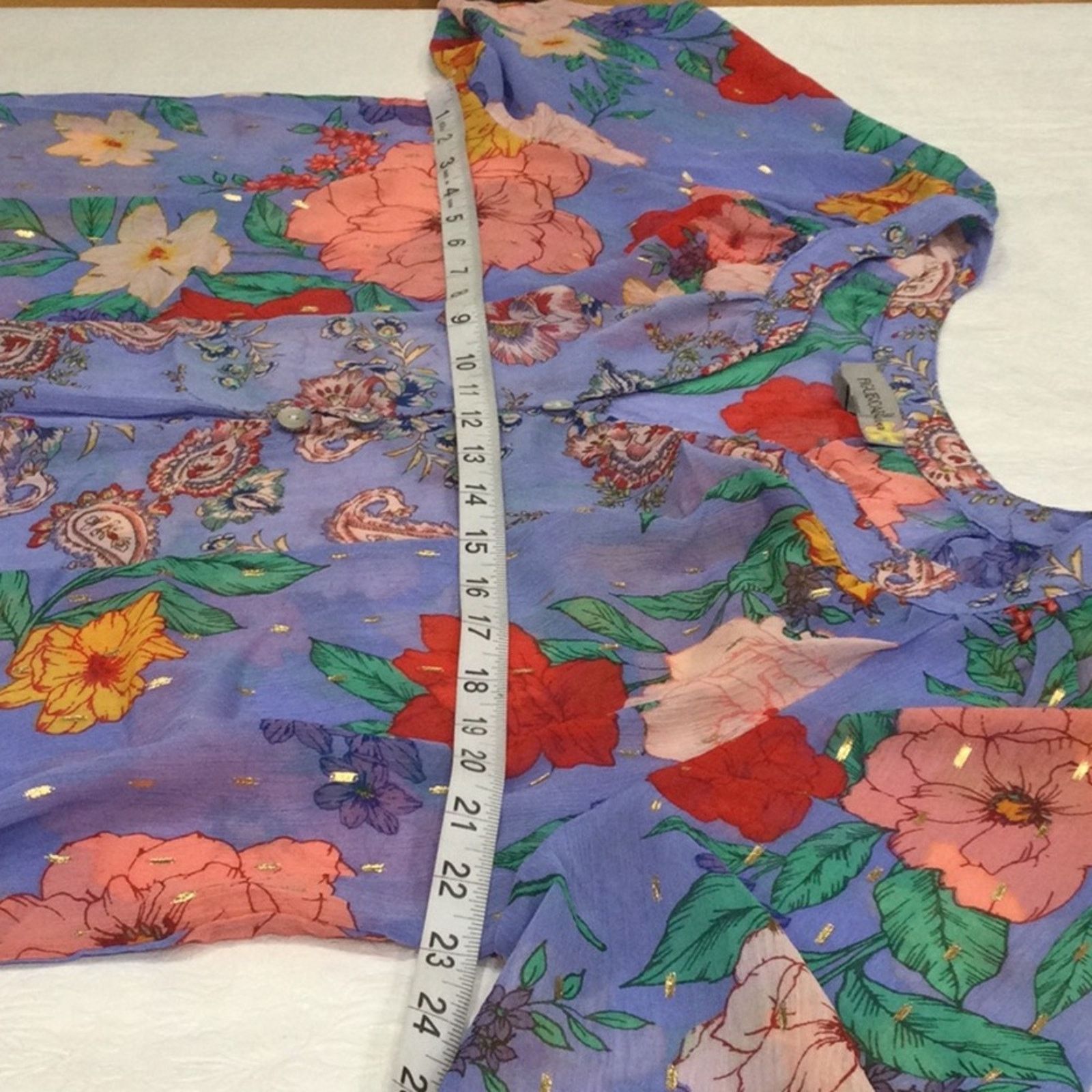 Other Figueroa & Flower Sheer Floral 3/4 Tie Sleeve Blouse Size 1X Size XL / US 12-14 / IT 48-50 - 13 Thumbnail