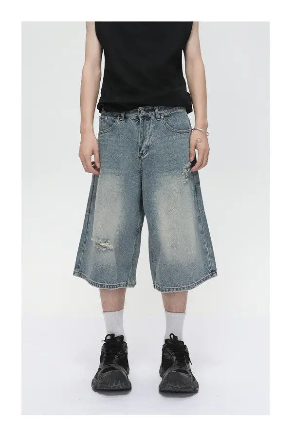 Japanese Brand Japanese retro distressed straight ripped denim shorts Size US 32 / EU 48 - 1 Thumbnail