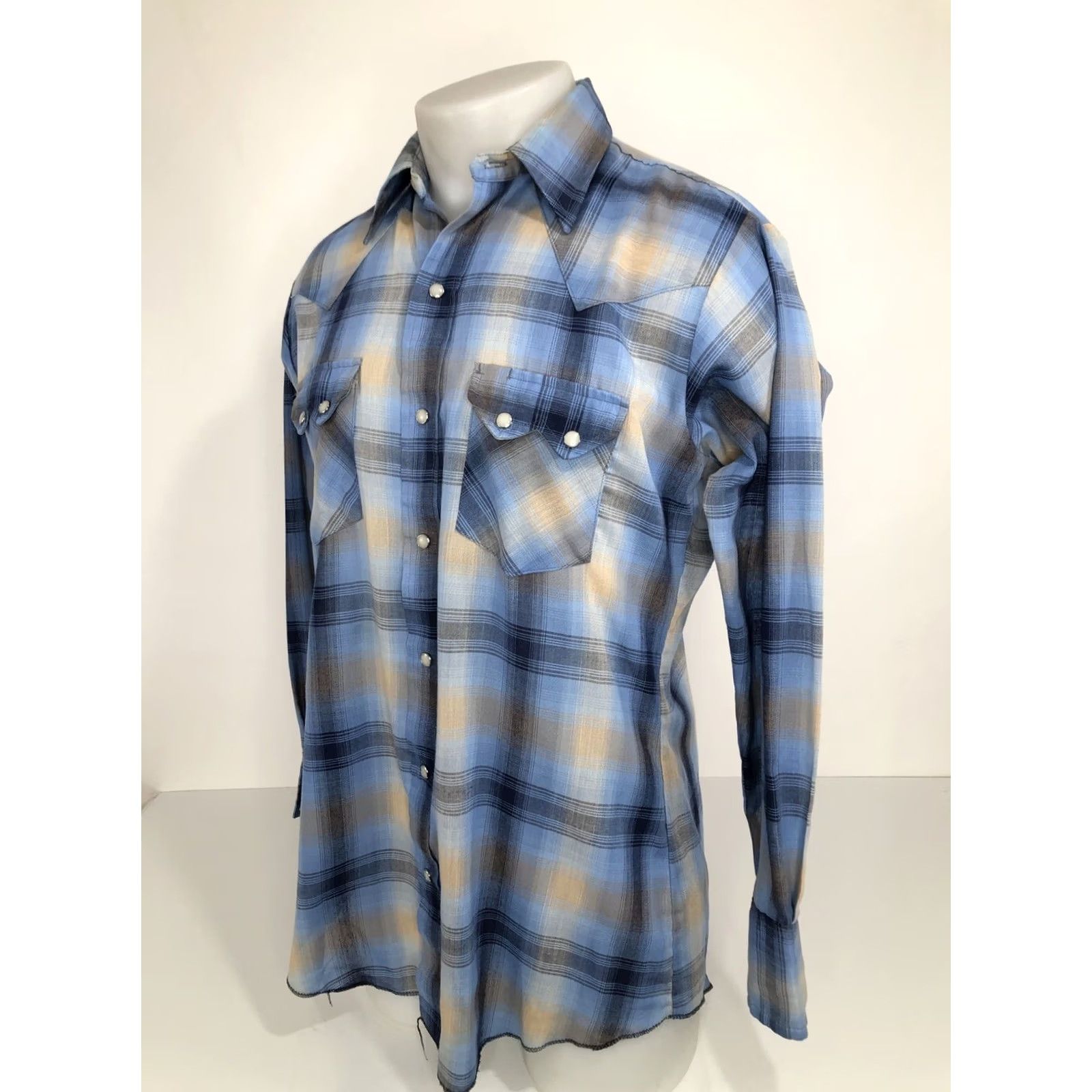 J Brand DEE CEE Mens 15.5/33 Sawtooth Plaid Pearl Snap Vintage Western Shirt Size US L / EU 52-54 / 3 - 3 Thumbnail