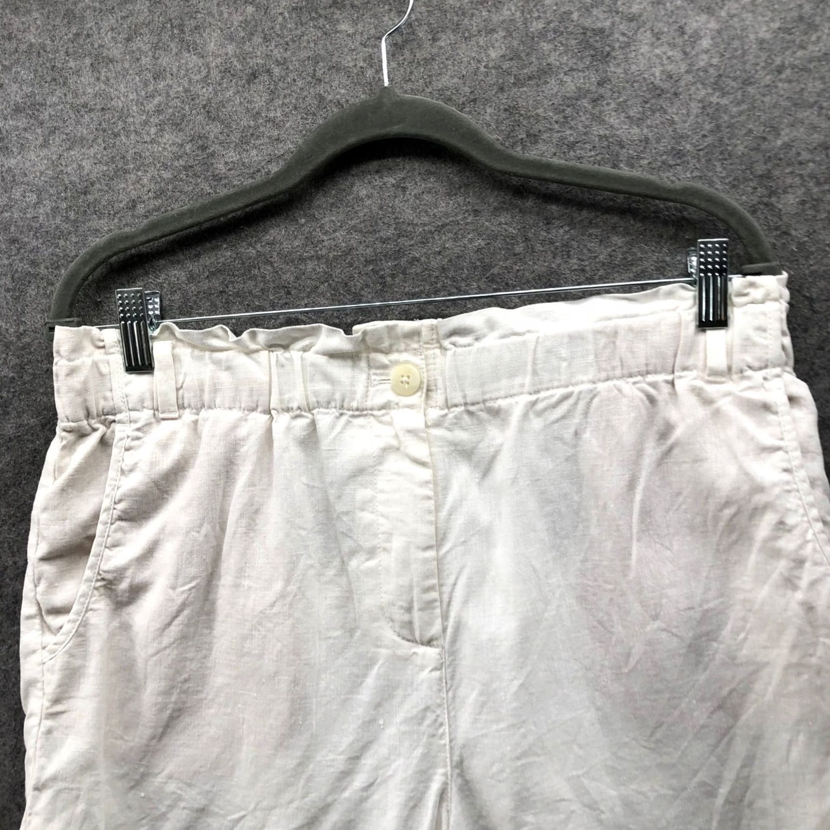 J. Jill VINTAGE J.Jill 100% Linen White Shorts Womens M High Waisted Roll Cuff Paperbag Size 32" / US 10 / IT 46 - 3 Thumbnail