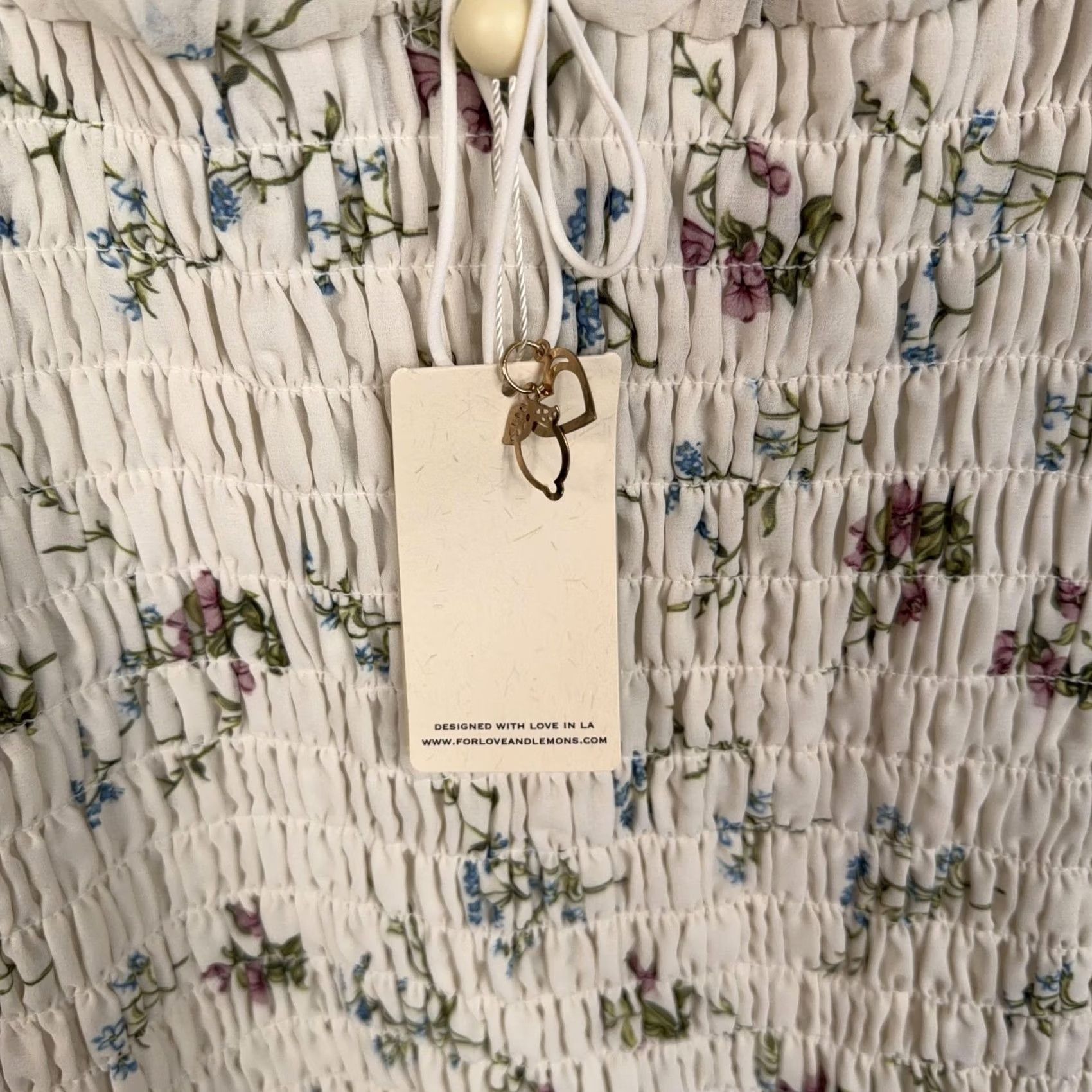 For Love & Lemons For Love & Lemons Dress Womens Medium White Floral Smocked Mini Puff Sleeve NWT Size M / US 6-8 / IT 42-44 - 4 Thumbnail
