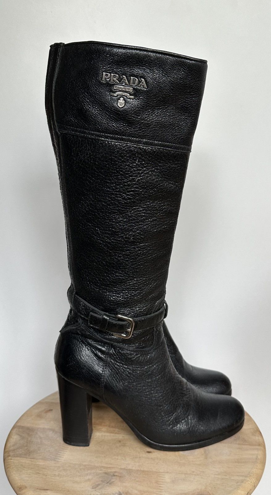Prada Prada black glitter leather boots metal logo size EU 39 Size US 8 / IT 38 - 3 Thumbnail