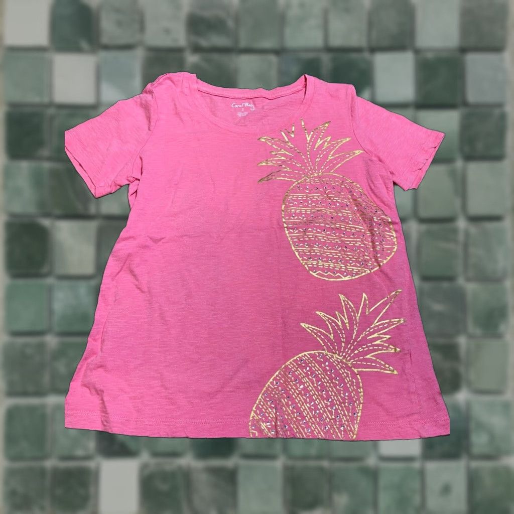 Vintage CORAL BAY Shirt Womens S Short Sleeve Tee Pink Pineapple Graphic Top Shirt Size S / US 4 / IT 40 - 1 Thumbnail