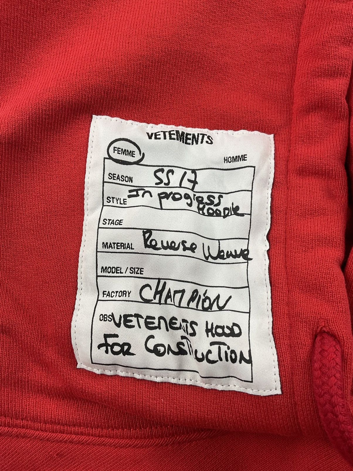 Vetements Vetements x Champion S/S'17 Inprogress Hoodie Size US M / EU 48-50 / 2 - 6 Thumbnail