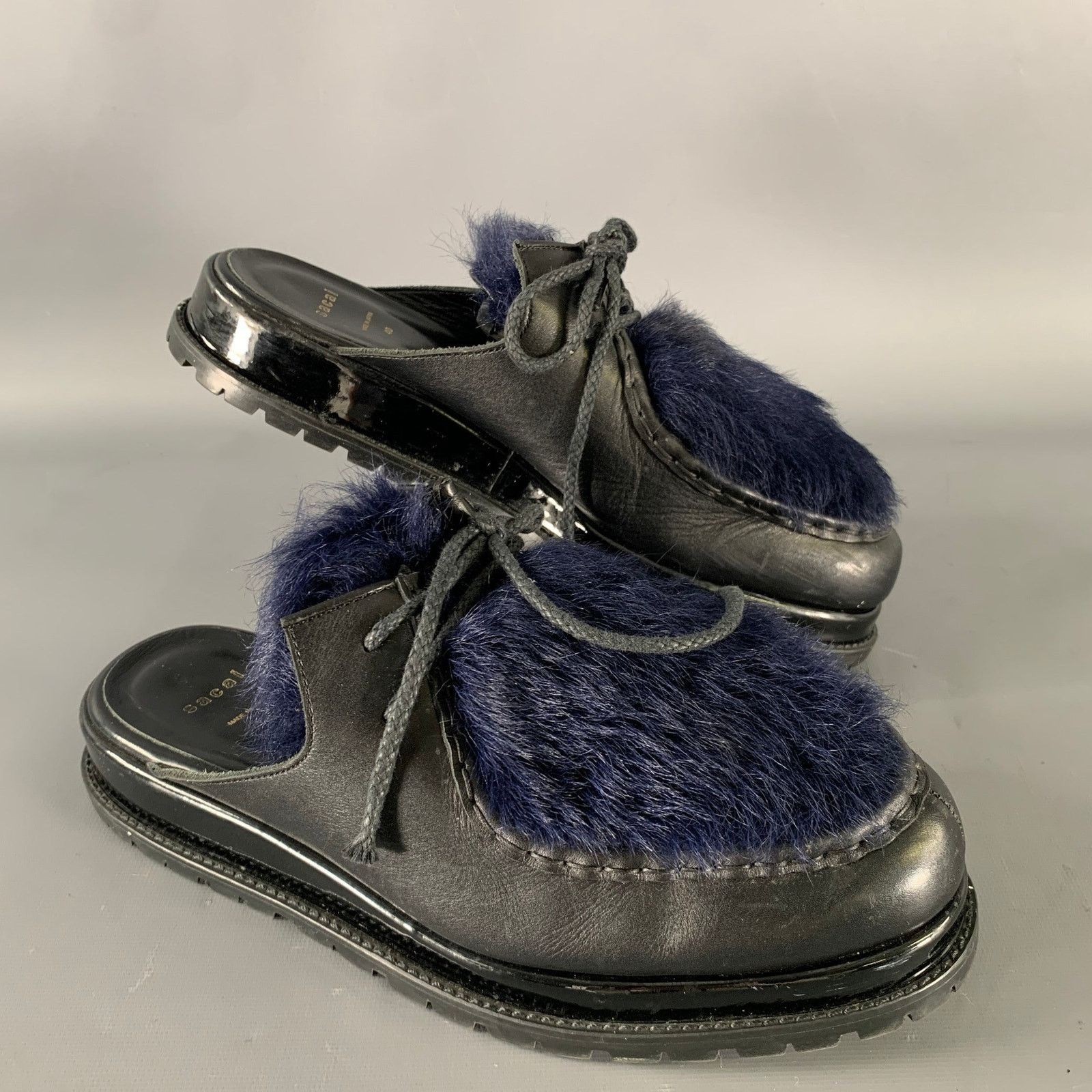 Sacai SACAI Size 8 Black Navy Leather Mules Loafers Size US 8 / EU 41 - 1 Thumbnail