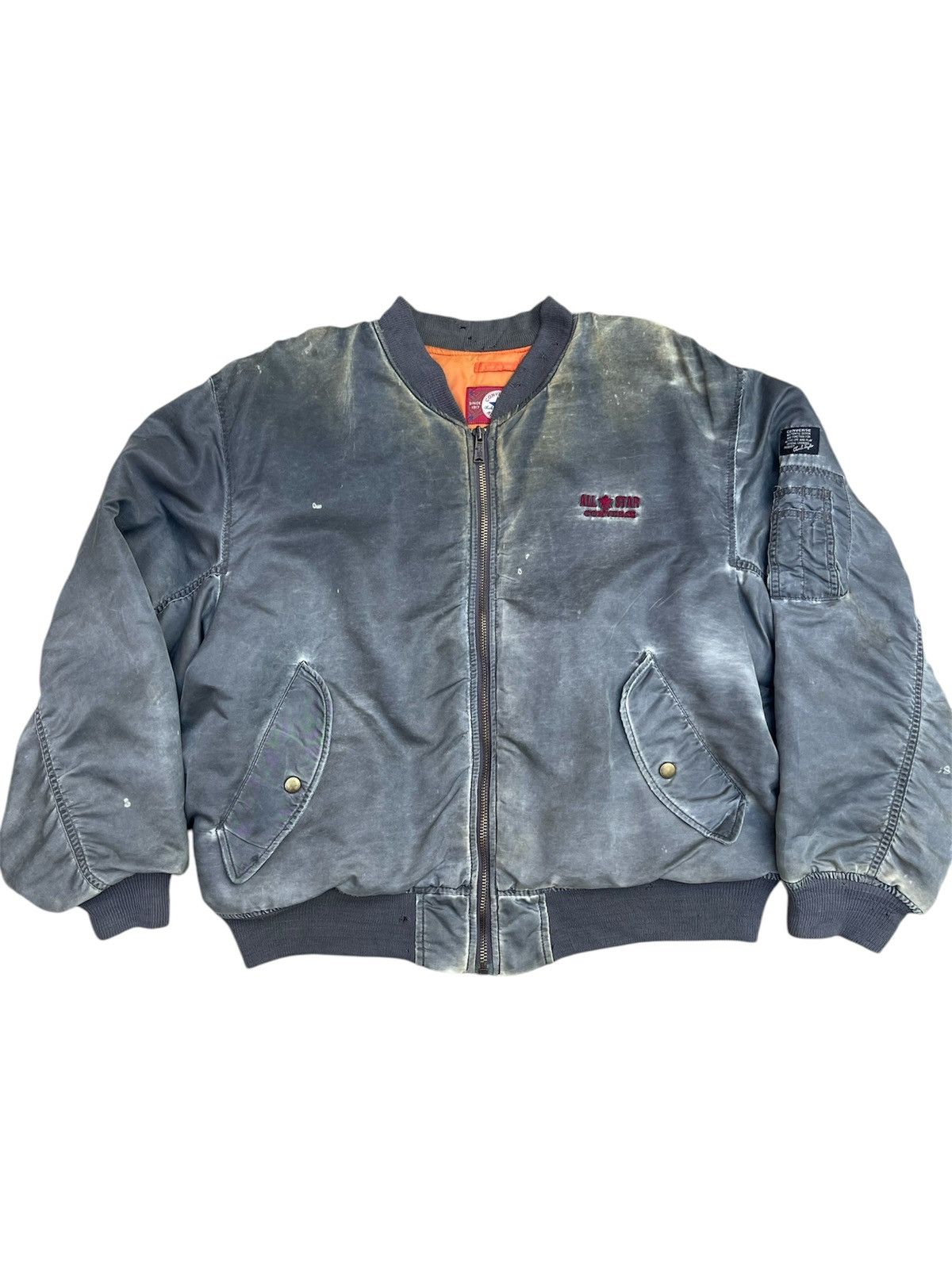 Converse × Vintage Vintage Converse Bomber Jacket Distressed Fade Orange Lining Size US M / EU 48-50 / 2 - 1 Thumbnail