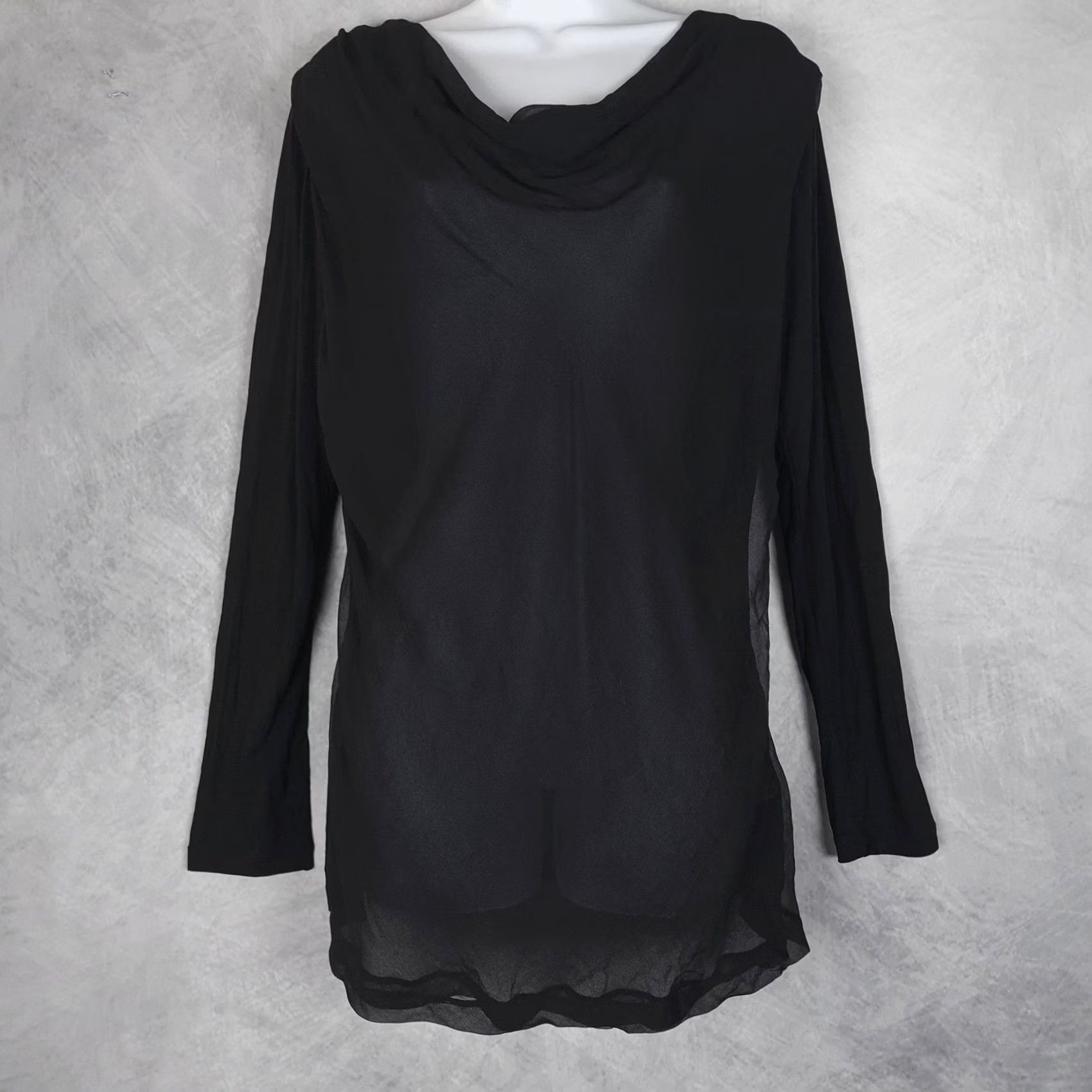 Vintage RENE LEZARD Tunic Women 42 Black Sheer Cowl Neck Lyocell Silk Flowy Tunic Size M / US 6-8 / IT 42-44 - 2 Thumbnail