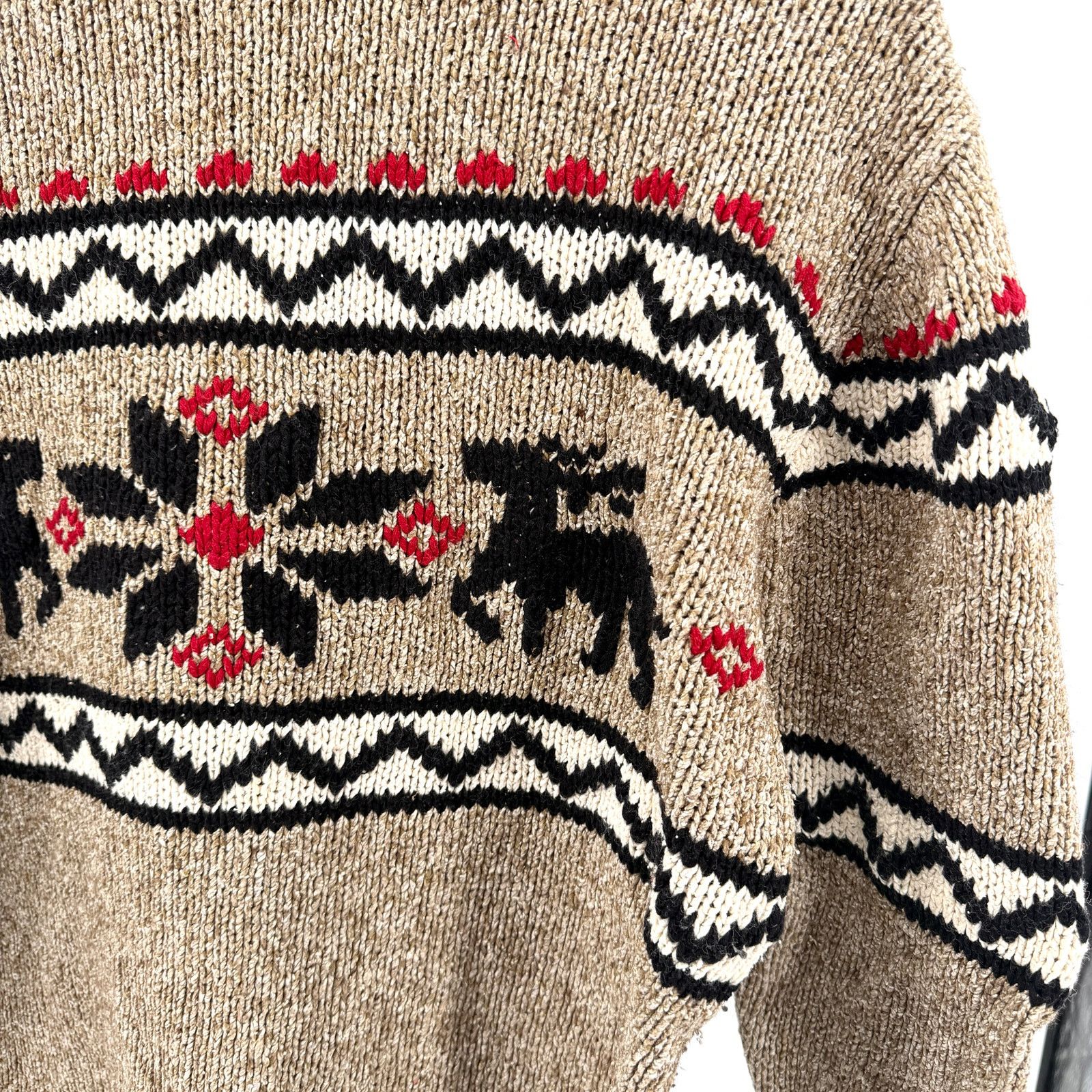 Eddie Bauer Vintage 90s Tan Red Fair Isle Reindeer Silk Blend Sweater Size XS / US 0-2 / IT 36-38 - 2 Thumbnail