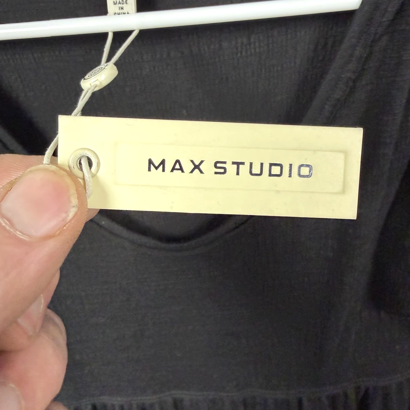 Vintage Max Studio Little Black Dress Womens Large Black Jersey V-Neck Flutter Sleeve Empire Waist Tiered Knee Length Cohort Dress Casual Party/Cocktail Size L / US 10 / IT 46 - 2 Thumbnail