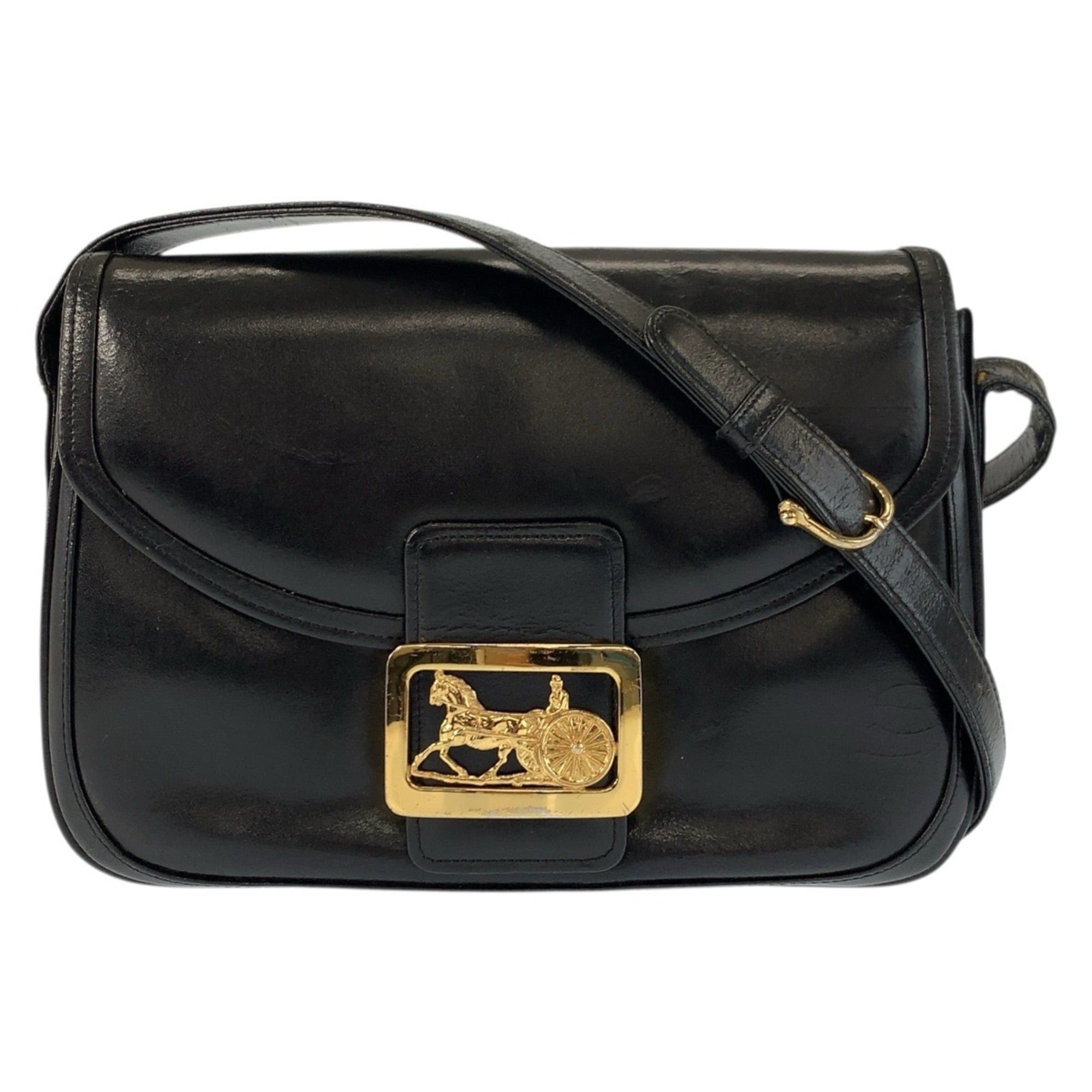 Celine Celine Carriage Hardware Black Leather Shoulder Bag with Gold for Women Size ONE SIZE - 1 Thumbnail