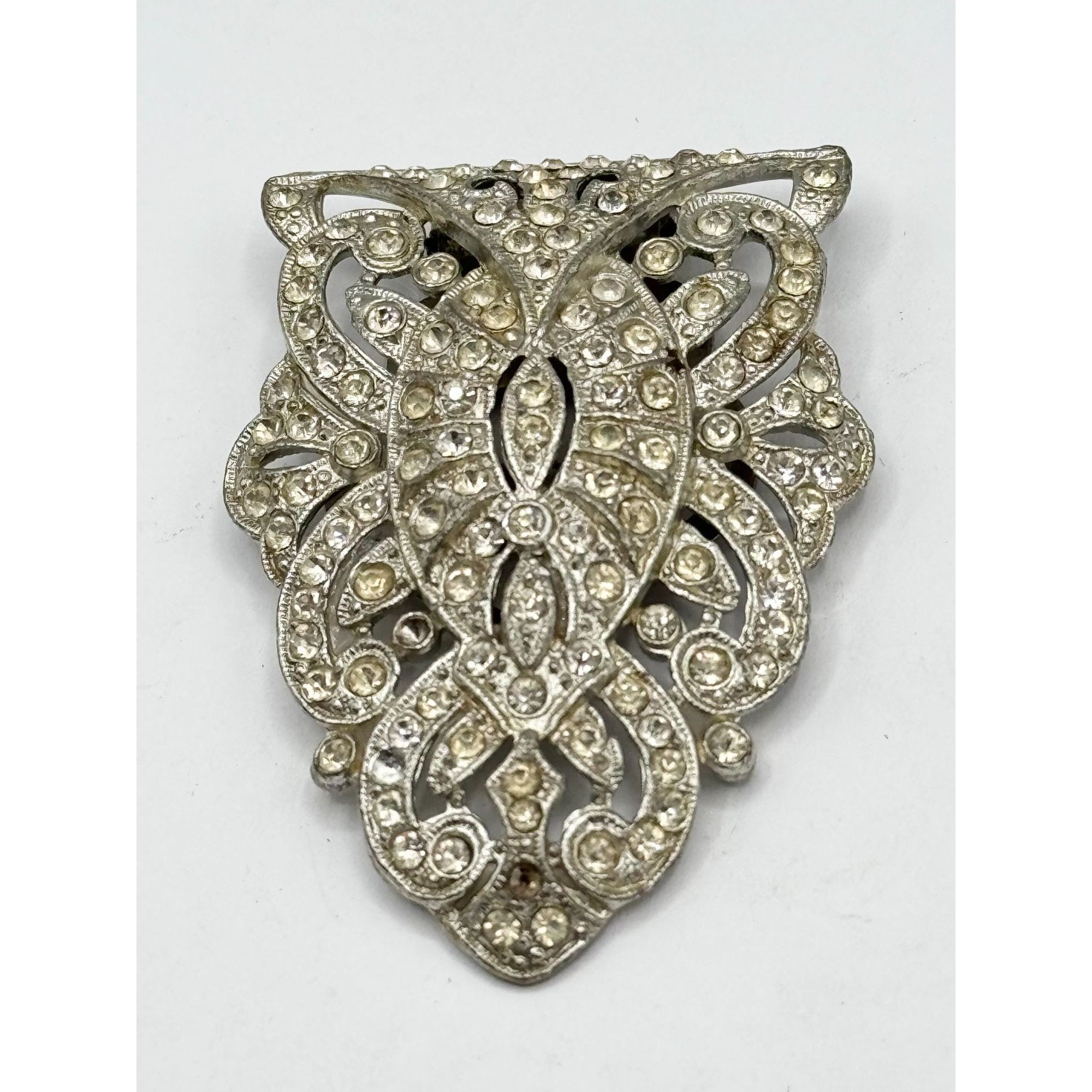 Vintage Estate large pave rhinestone art deco dress clip brooch Size ONE SIZE - 1 Thumbnail