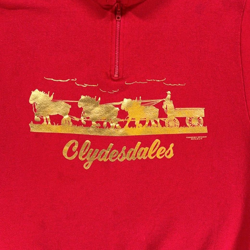 Jerzees VINTAGE Jerzees Sweater Shirt Adult MEDIUM Red 90s Clydesdales Stagecoach Horse Pulling Wagon Graphic Print 1/4 Zip Mens Size US M / EU 48-50 / 2 - 2 Thumbnail