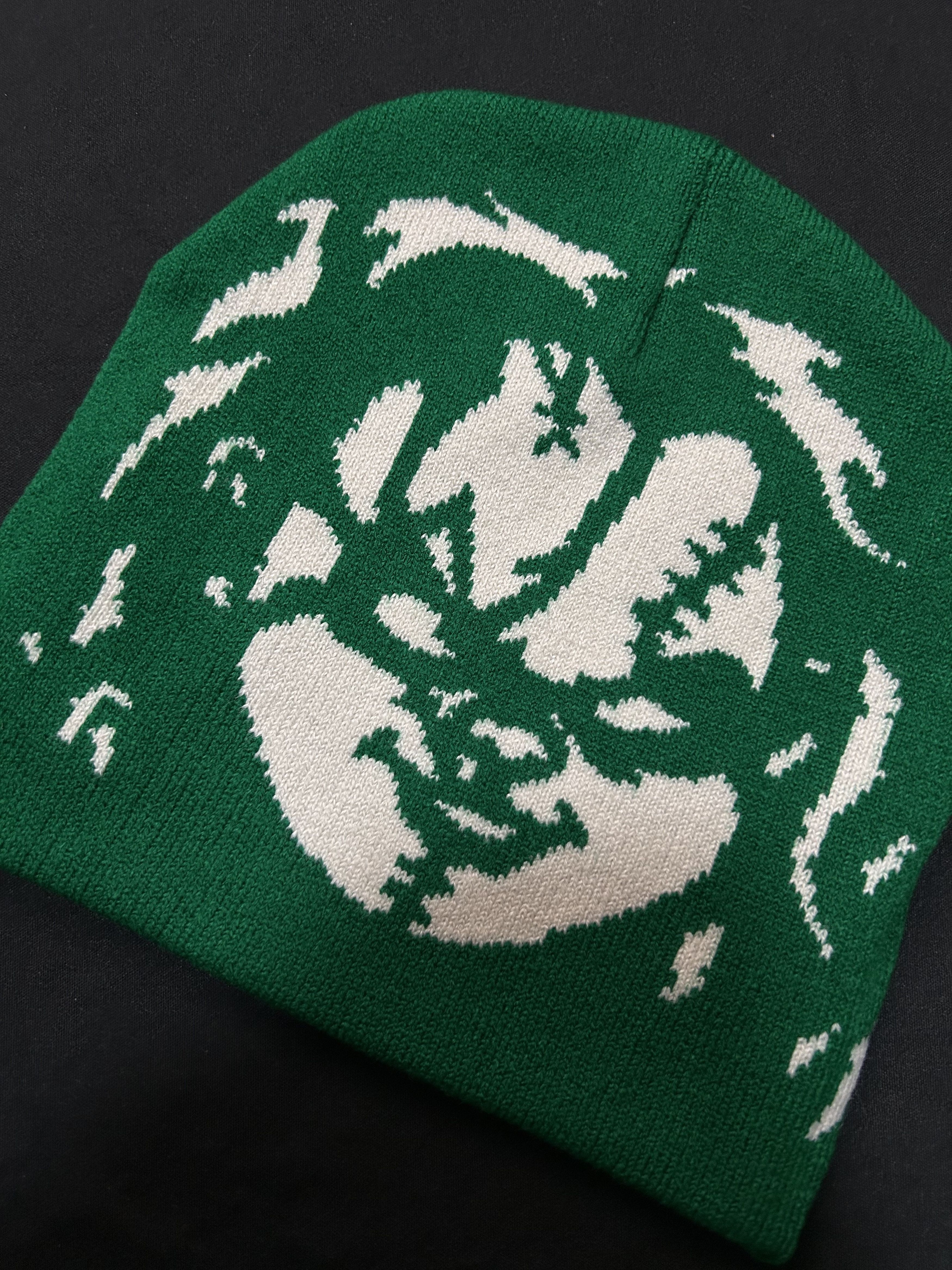 Japanese Brand Rare Chunky Graphic No Cuff Knit Green Beanie Hats OS Size ONE SIZE - 3 Thumbnail