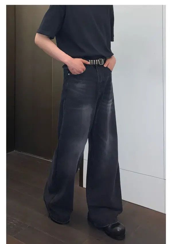 Japanese Brand Yuka Street washed vintage black straight flared jeans y2k Size US 32 / EU 48 - 2 Thumbnail