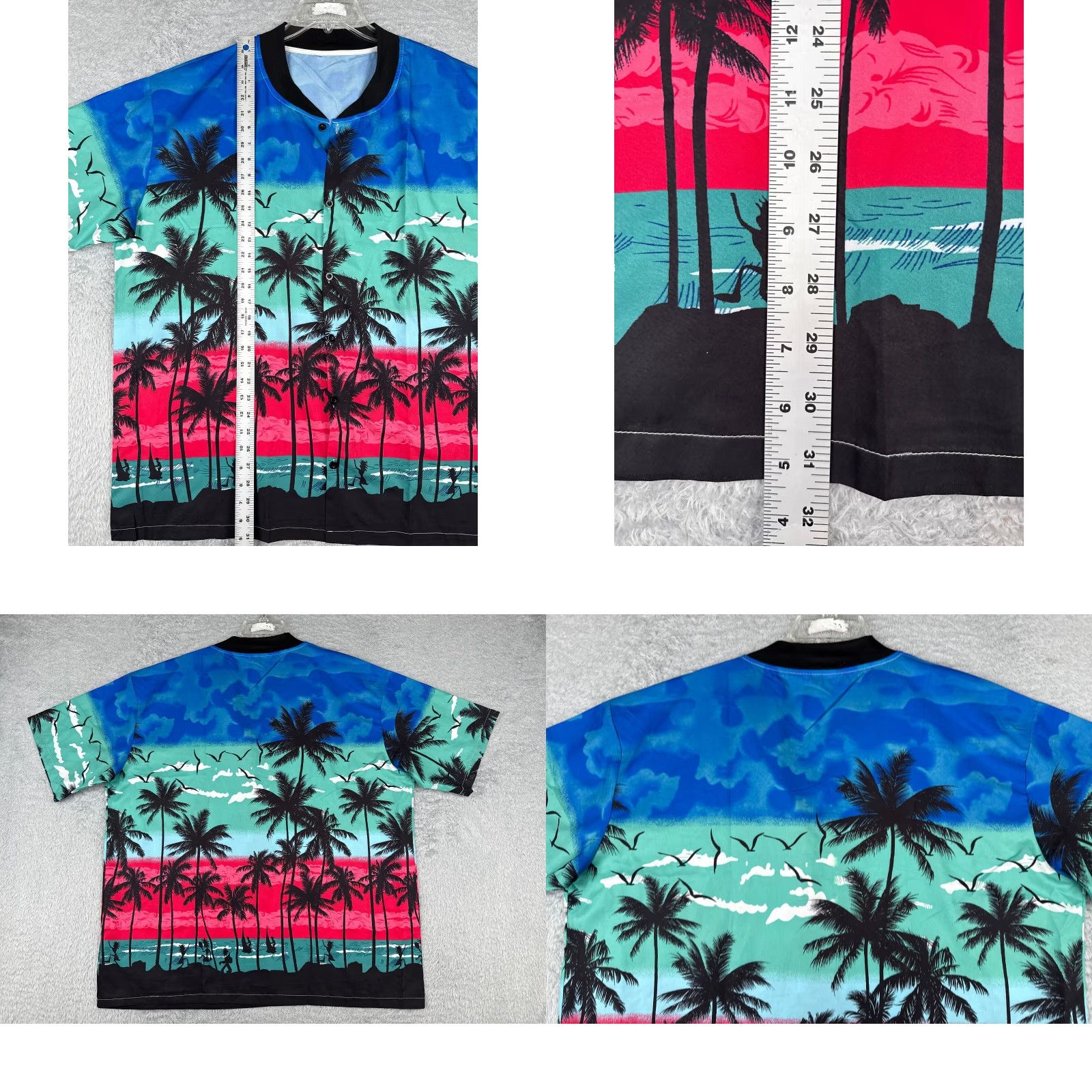 Vintage Hawaiian Shirt Men 2XL Blue Pink Polyester Palm Tree Sunset Short Sleeve Floral Button-Up Casual Size US XXL / EU 58 / 5 - 8 Thumbnail