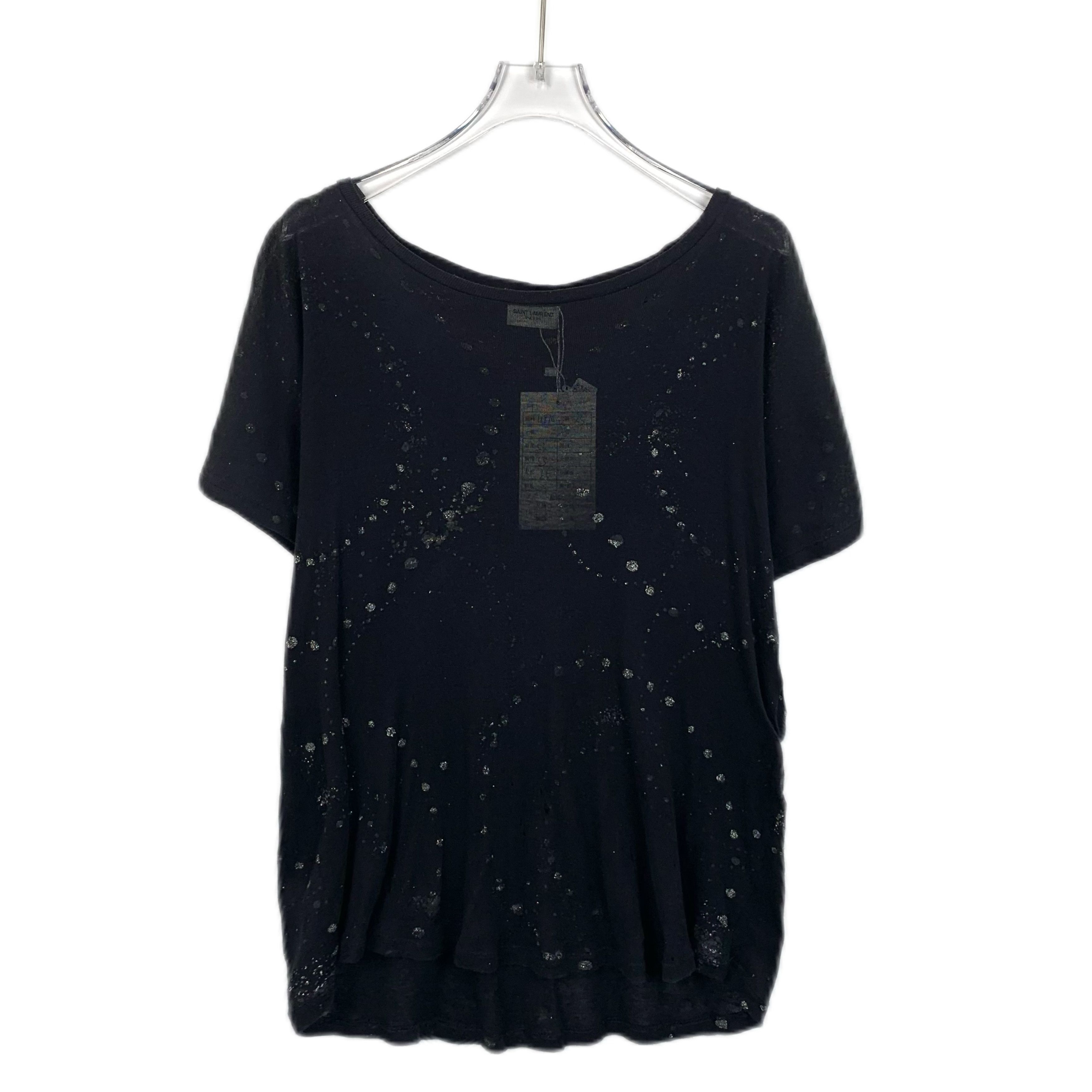 Saint Laurent Paris Saint Laurent Black Sequin Cotton T-Shirt (Size XS) Size XS / US 0-2 / IT 36-38 - 1 Thumbnail