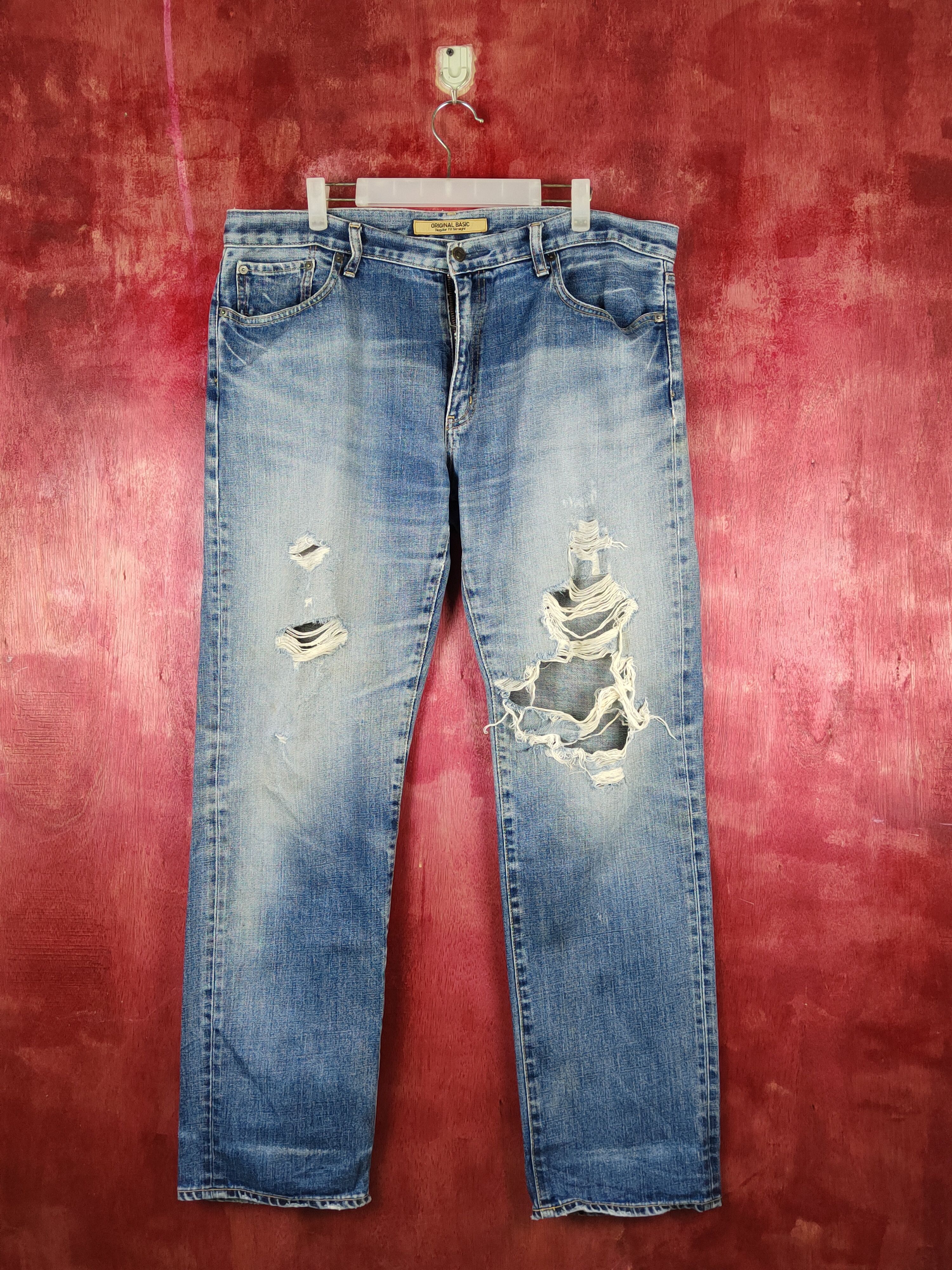 Japanese Brand DL Uniqlo Blue Distressed Ripped Jeans #S2197 Size US 38 / EU 54 - 1 Thumbnail