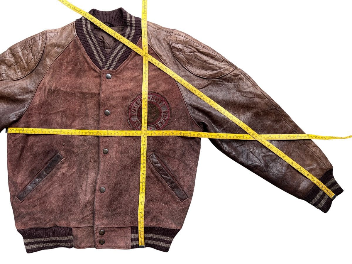 Vintage Vintage 90s Soft Touch Brown Varsity Leather Jacket Size US M / EU 48-50 / 2 - 10 Thumbnail