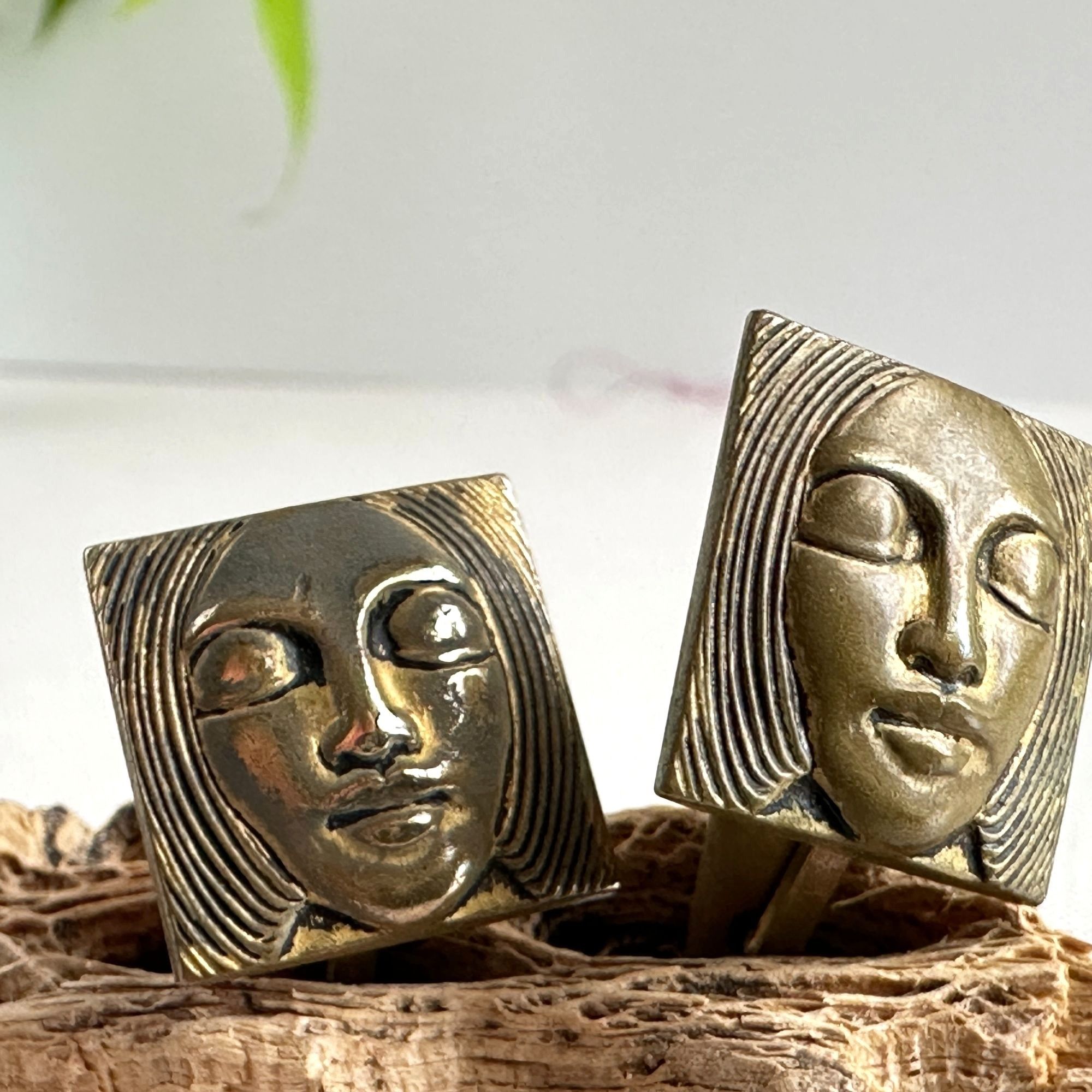 Vintage 1960s Brass Face Brutalist Cufflinks Artisan Size ONE SIZE - 7 Thumbnail