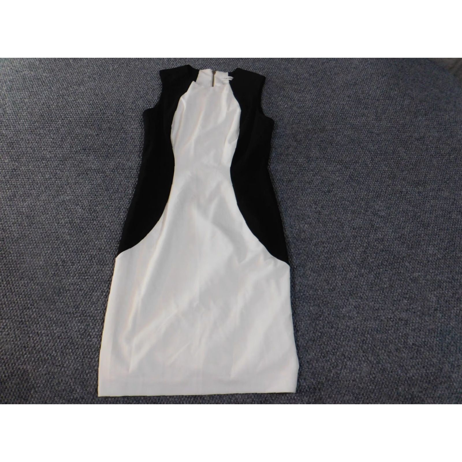 Calvin Klein Calvin Klein Dress Womens A-Line Midi Zip Sleeveless White Polyester Spandex Knit Stretch Casual Size 4 Puff Sleeve Round Neck Crochet Size S / US 4 / IT 40 - 3 Thumbnail