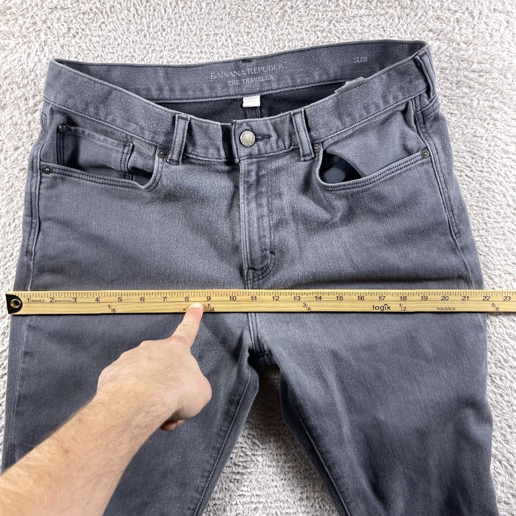 Banana Republic Banana Republic Traveler Jeans Mens 35x27 Gray Slim Denim Stretch Straight Hemmed Size US 35 - 6 Thumbnail