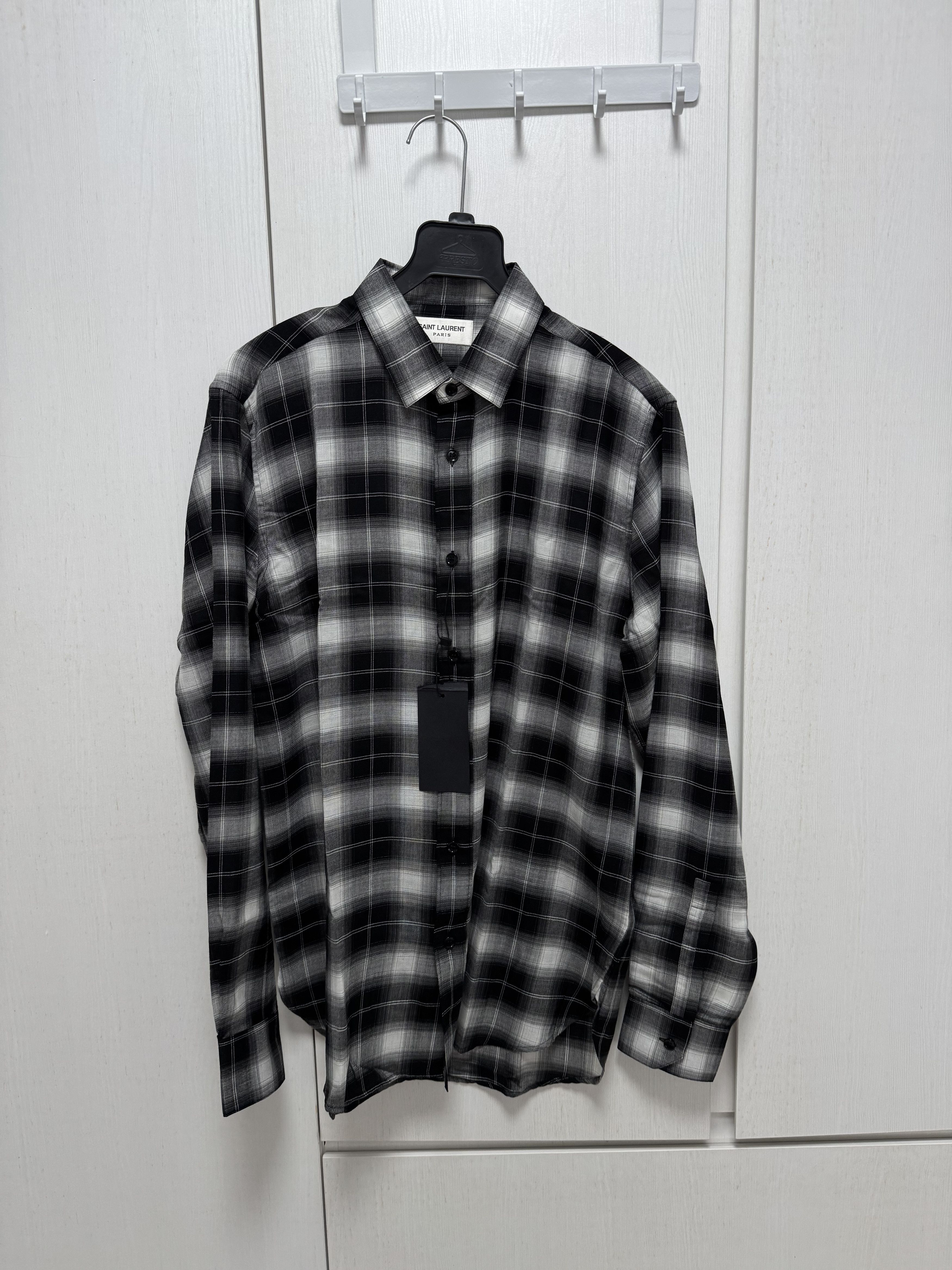 Saint Laurent Paris AW15 Hedi Slimane Black White Plaid Shirt Size US M / EU 48-50 / 2 - 1 Thumbnail