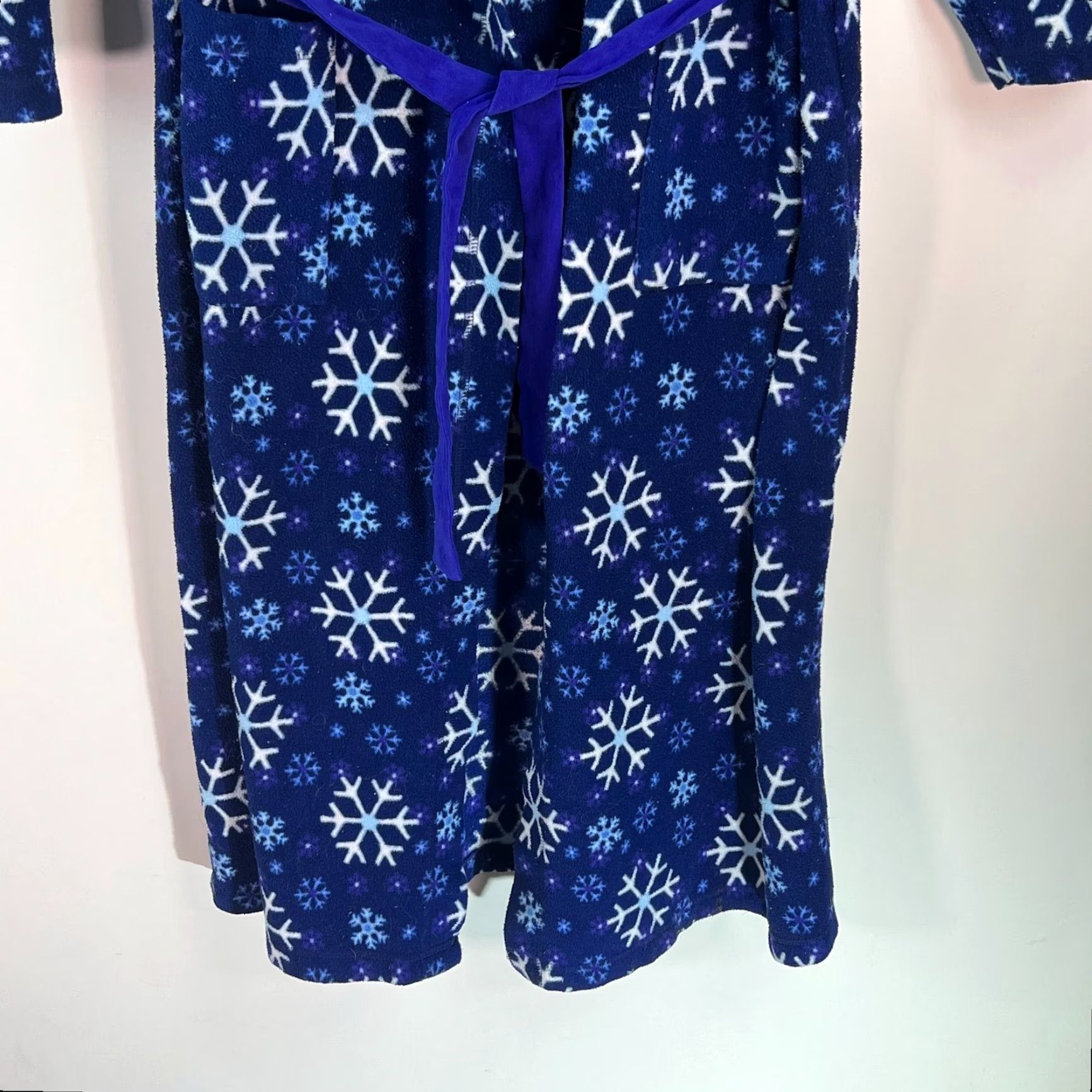 Vintage VTG Goodnight Snowflake Print Fleece Robe Belted Collared Long Blue Womens SZ L Size ONE SIZE - 6 Thumbnail