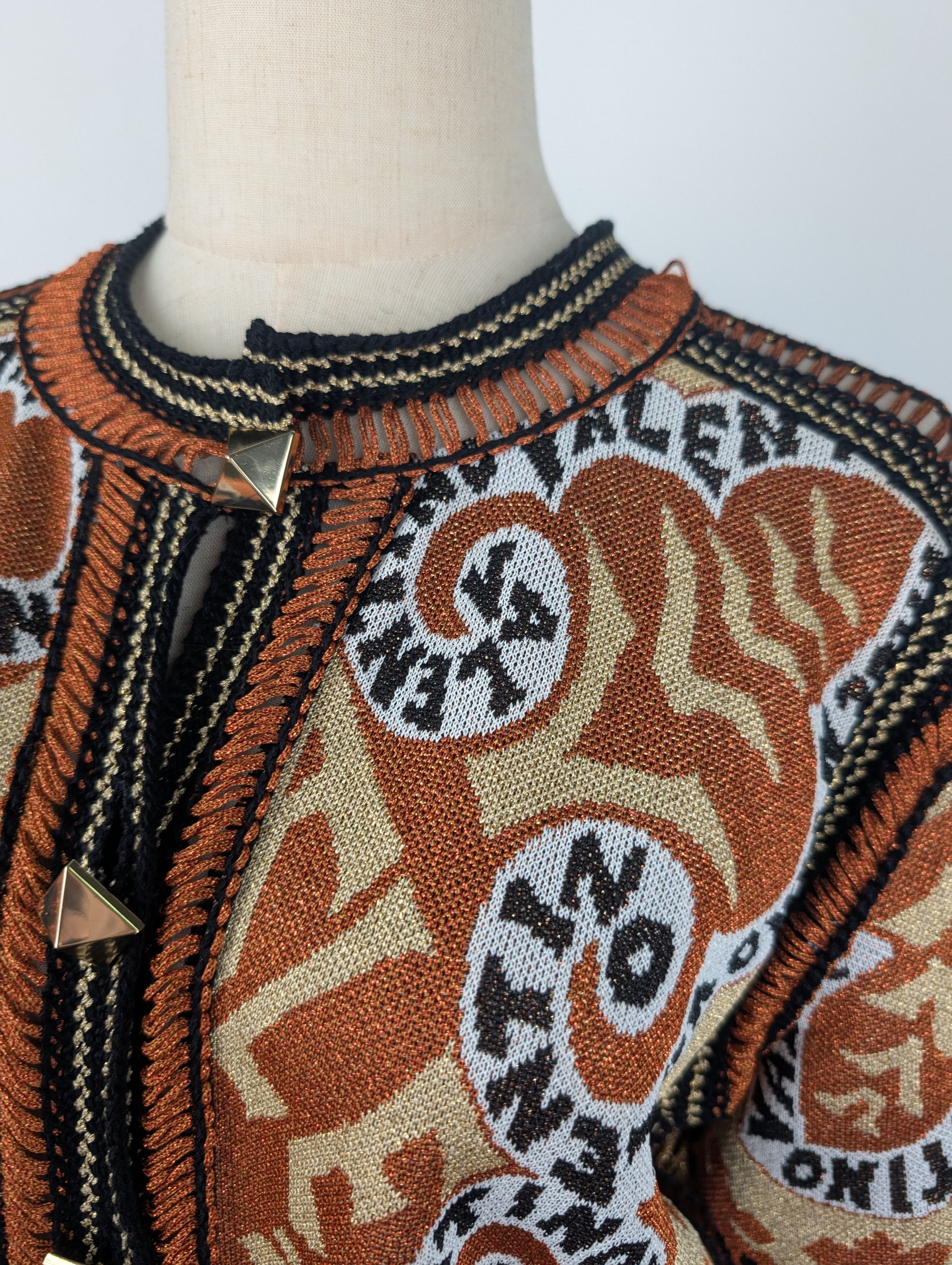 Valentino Valentino Gold Rockstud Manifeesto Bandana Knit Cardigan Size M / US 6-8 / IT 42-44 - 3 Thumbnail