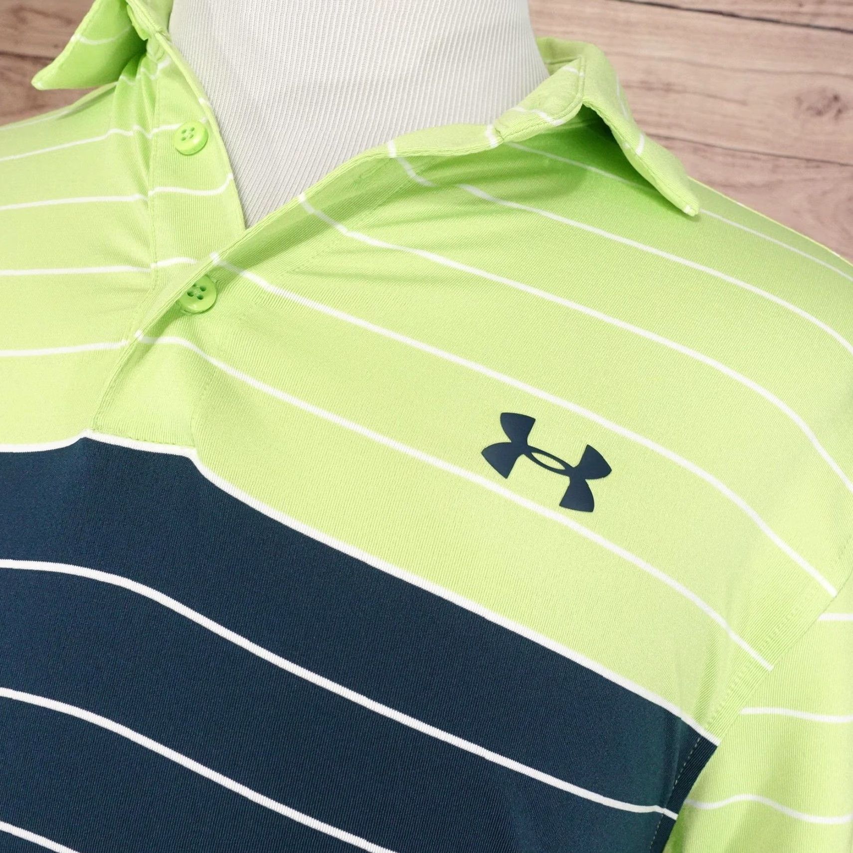 Under Armour Under Armour Polo Shirt Mens M Green Blue Striped HeatGear Golf Performance Short Sleeve Collared Moisture Wicking Lightweight Quick Dry Size US M / EU 48-50 / 2 - 2 Thumbnail