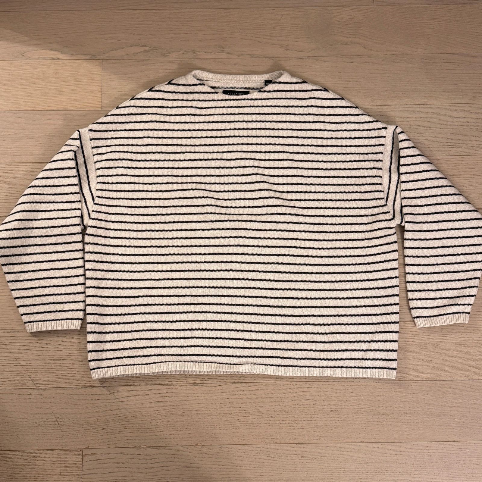 Allsaints AllSaints Oversized Fit Striped Crewneck Sweater Ivory Size US M / EU 48-50 / 2 - 2 Thumbnail