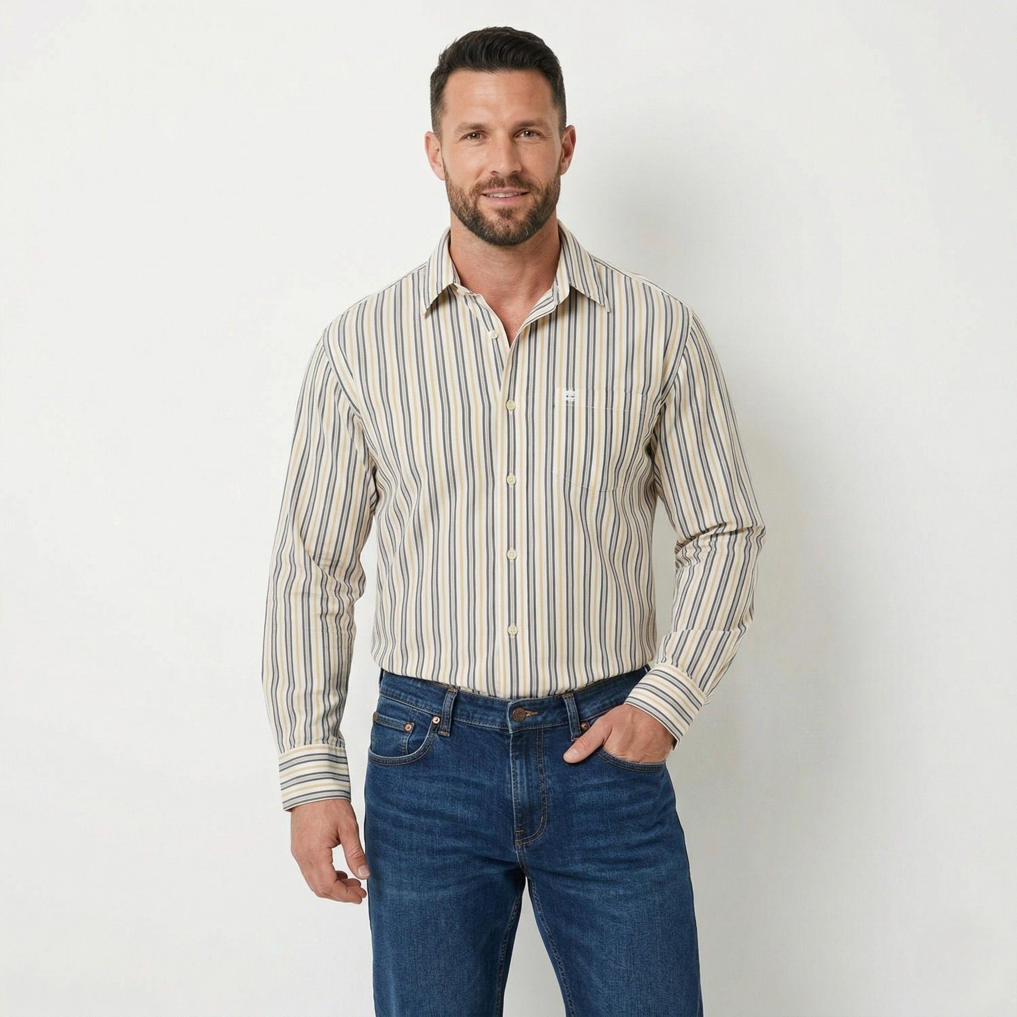 Timberland Timberland Men L Casual Shirt White Yellow 6727 Size US L / EU 52-54 / 3 - 1 Thumbnail