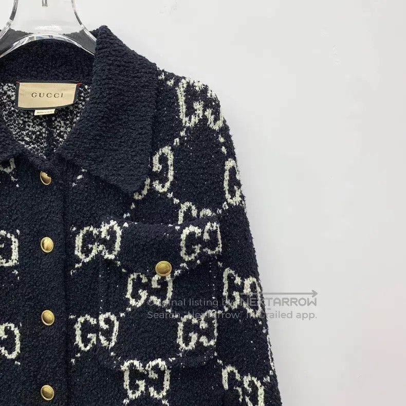 Gucci Gucci Black logo jacquard full-print cotton lapel cloak co Size XXS / US 00 / IT 34 - 3 Thumbnail