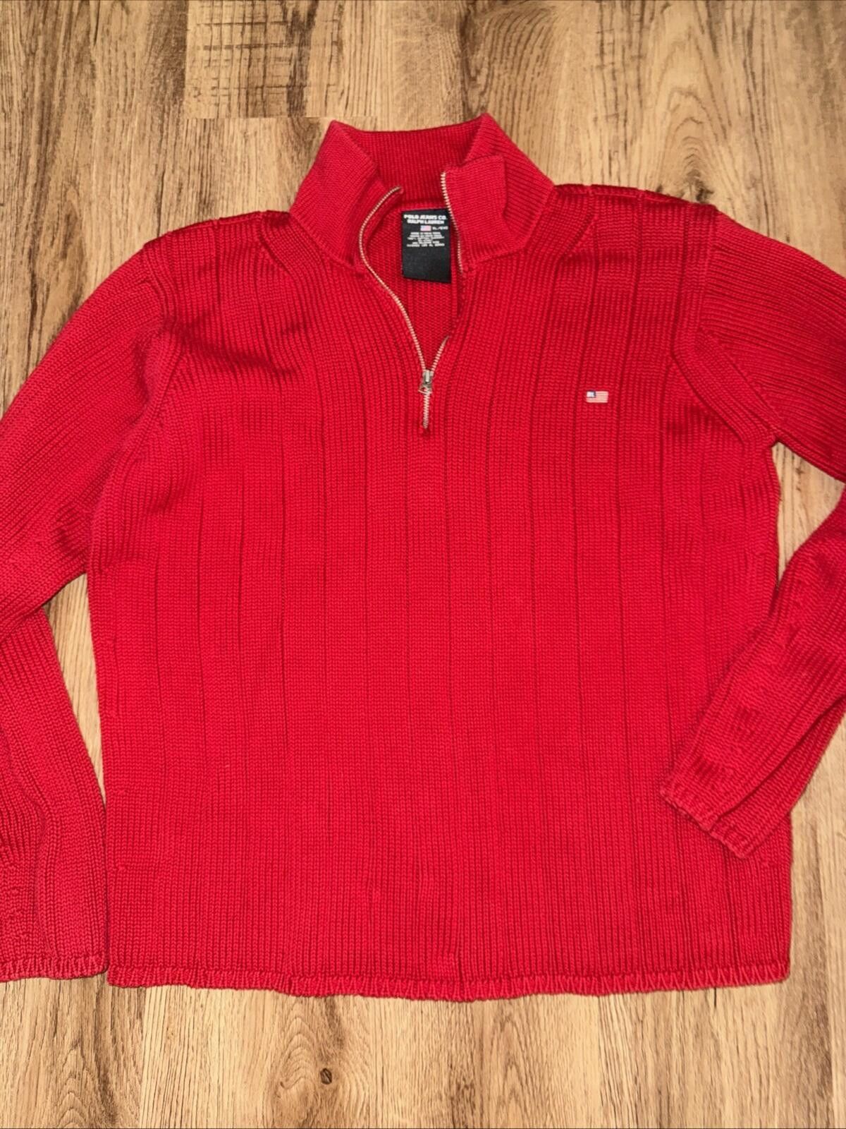 Polo Ralph Lauren Vintage Polo Ralph Lauren Sweater 1/4 Zip Knit American Flag Size US XL / EU 56 / 4 - 2 Thumbnail