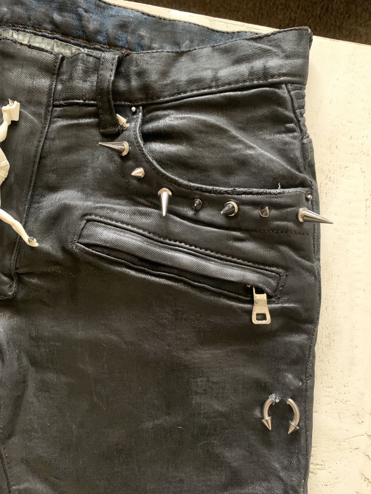 Balmain Balmain Like Biker Jeans Waxed Pierced Spiked Fashion Punk Size US 30 / EU 46 - 11 Thumbnail