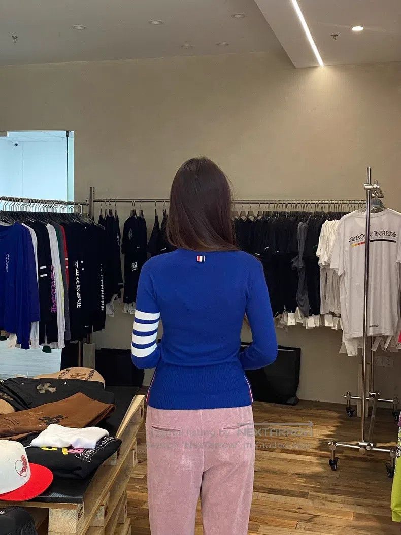 Thom Browne Thom Browne Klein Blue Striped Cashmere Cardigan Size XS / US 0-2 / IT 36-38 - 9 Thumbnail